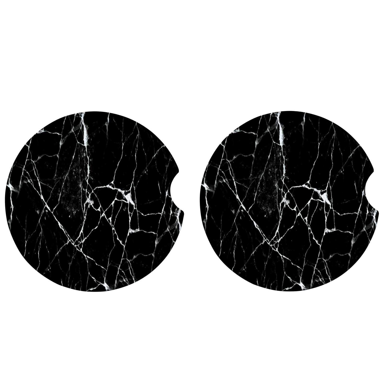Premium Ceramic Car Coasters for Cup Holders - Black Marble Abstract Design with Wooden Backing, Non-Slip & Absorbent - Universal Fit for Cars, SUVs, Trucks (2-Pack) - Perfect for Coffee, Drinks & Protecting Your Vehicle Interior