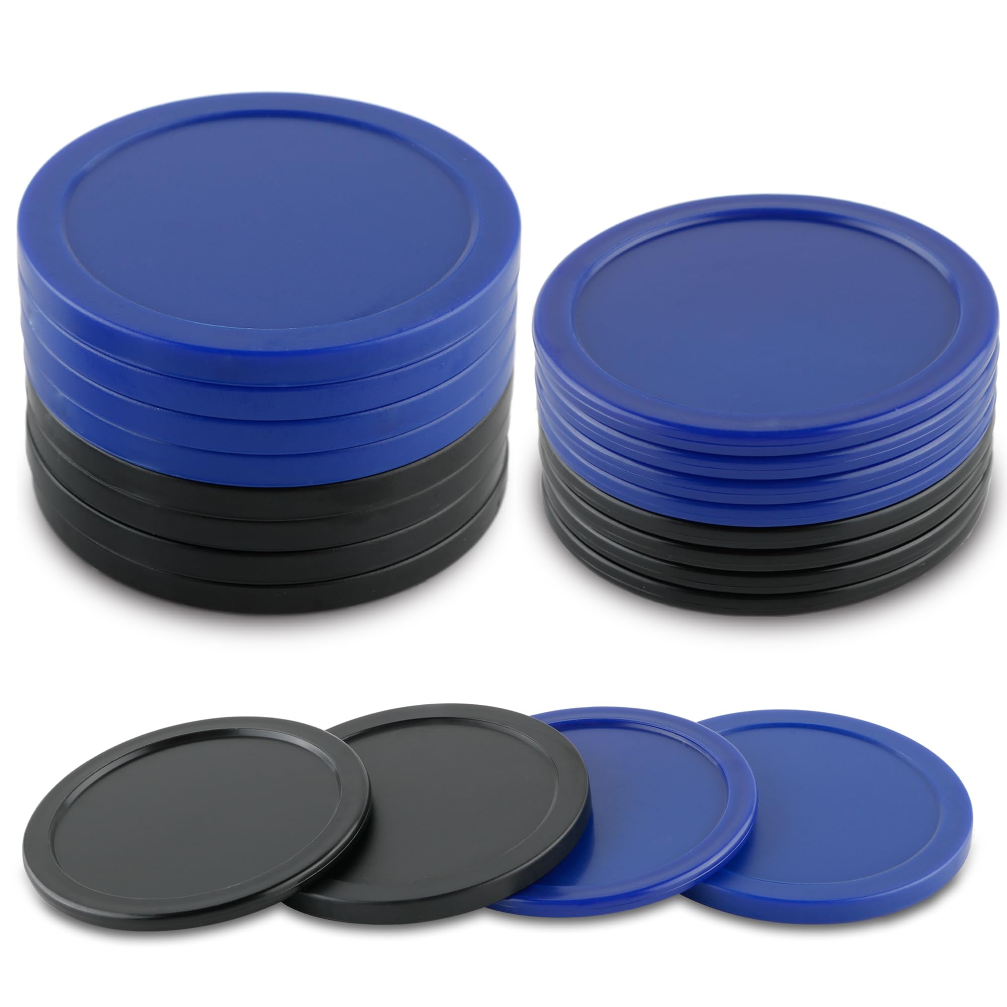 BQSPT 16-Piece Air Hockey Pucks Set - 2.5 Inch (64mm) Replacement Pucks for Air Hockey Tables - Includes 8 Thick & 8 Thin Pucks (Black & Blue) - Perfect for Game Rooms, Arcades, and Family Fun Nights