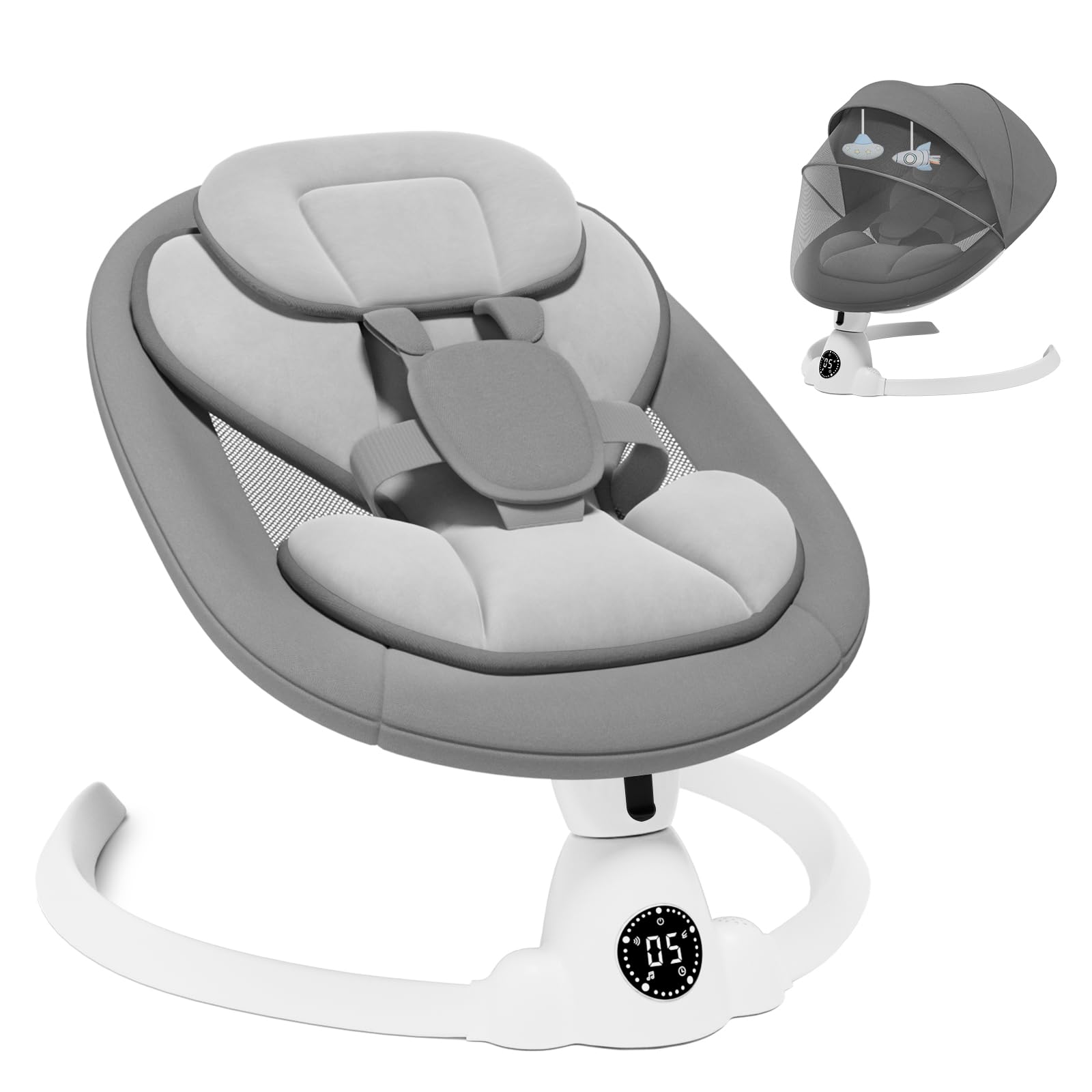Electric Baby Swing for Infants to Toddlers - Remote Control & Bluetooth Music with 10 Preset Lullabies - Gray - Perfect for Nursery, Bedtime Soothing & Hands-Free Parenting