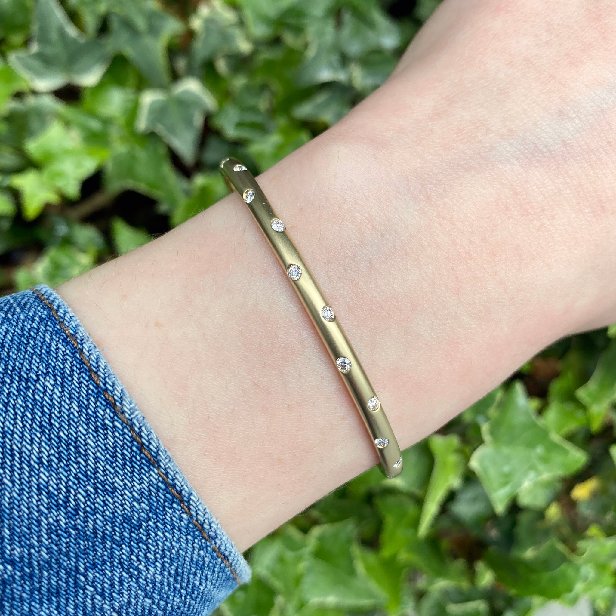 14K Yellow Gold Diamond Flush Set Bangle Bracelet for Women - Elegant Jewelry Gift for Weddings, Anniversaries & Special Occasions