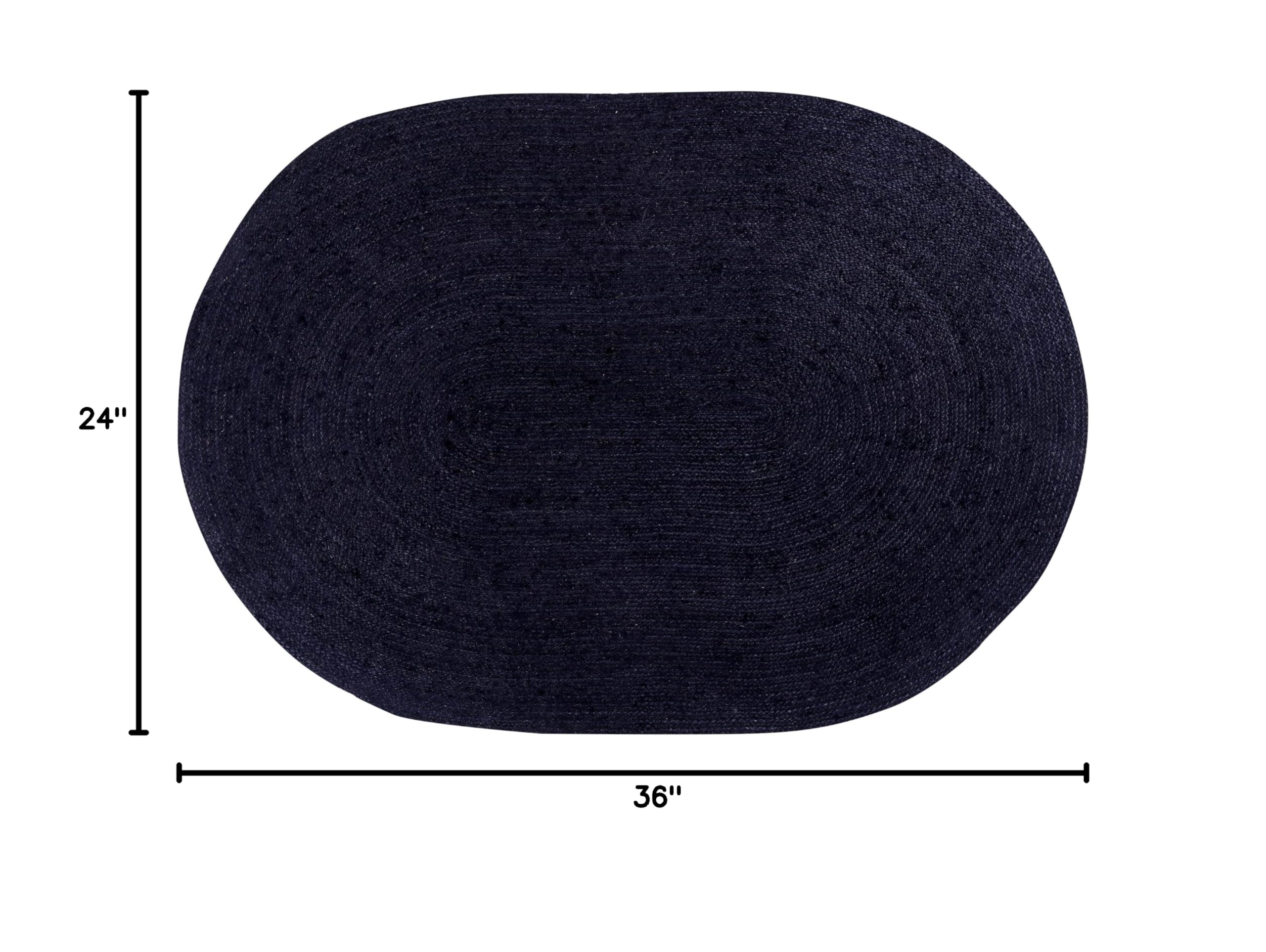 Handwoven Jute Area Rug 2x3 Feet Oval - All Natural Soft Braided Black Rug for Living Room, Bedroom, Nursery & Home Decor