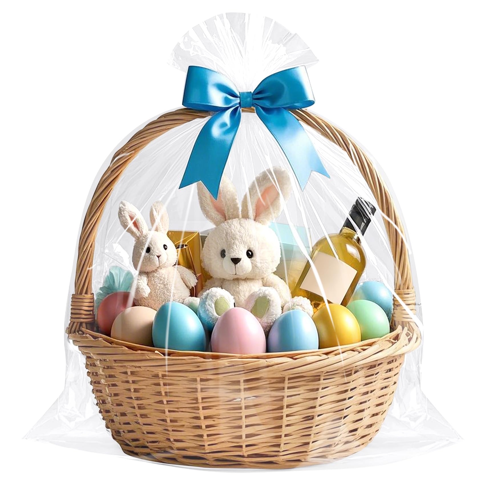 Morepack Easter Large Clear Cellophane Gift Baskets Bags 30x30 Inches - 10 Pack for Easter Baskets, Party Favors, Gift Wrapping & Holiday Decorations