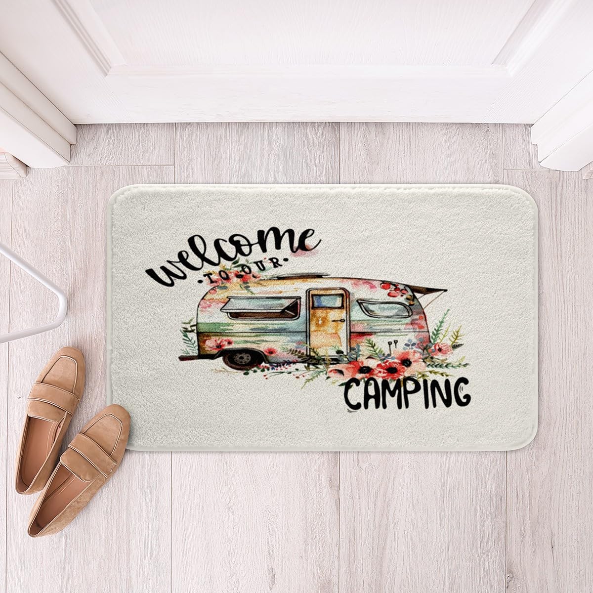 Non-Slip Camper Van Bath Mats for Kids & Adults - Farmhouse Rustic Floral Decor, Ultra Soft Water Absorbent Bathroom Rugs (20