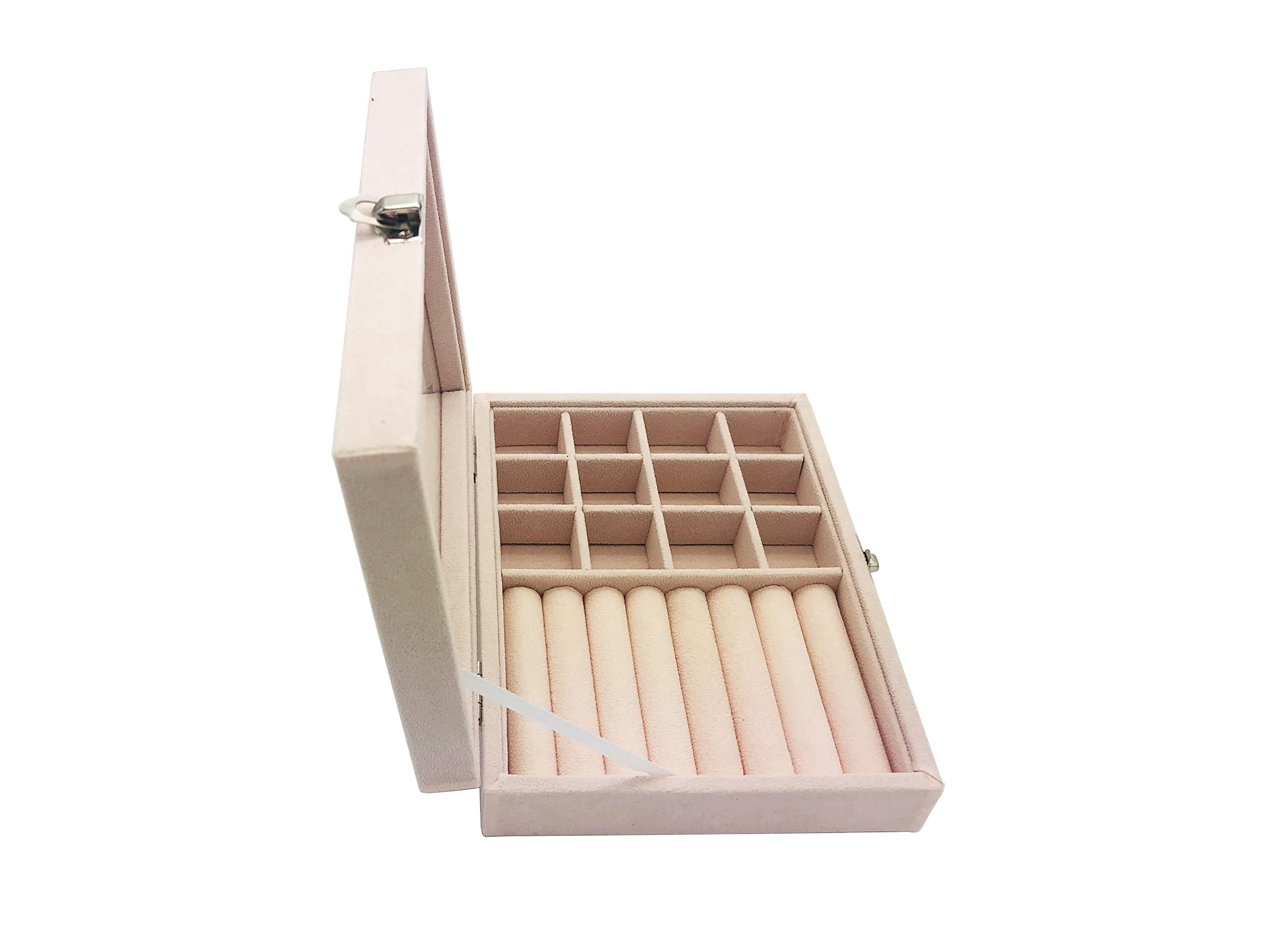 Elegant Velvet Jewelry Box with Clear Glass Lid - Premium Jewelry Organizer for Women & Girls - Perfect for Rings, Necklaces & Earrings - Ideal for Travel, Gifting & Home Storage (Beige)