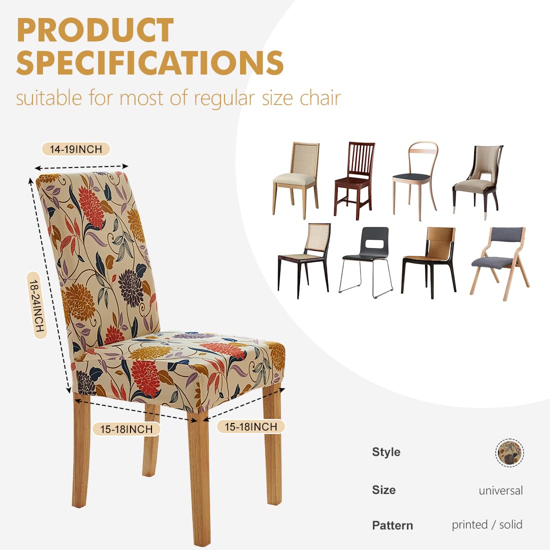Stretch Dining Chair Covers 6-Pack - Washable Spandex Slipcovers for Kitchen & Party Use