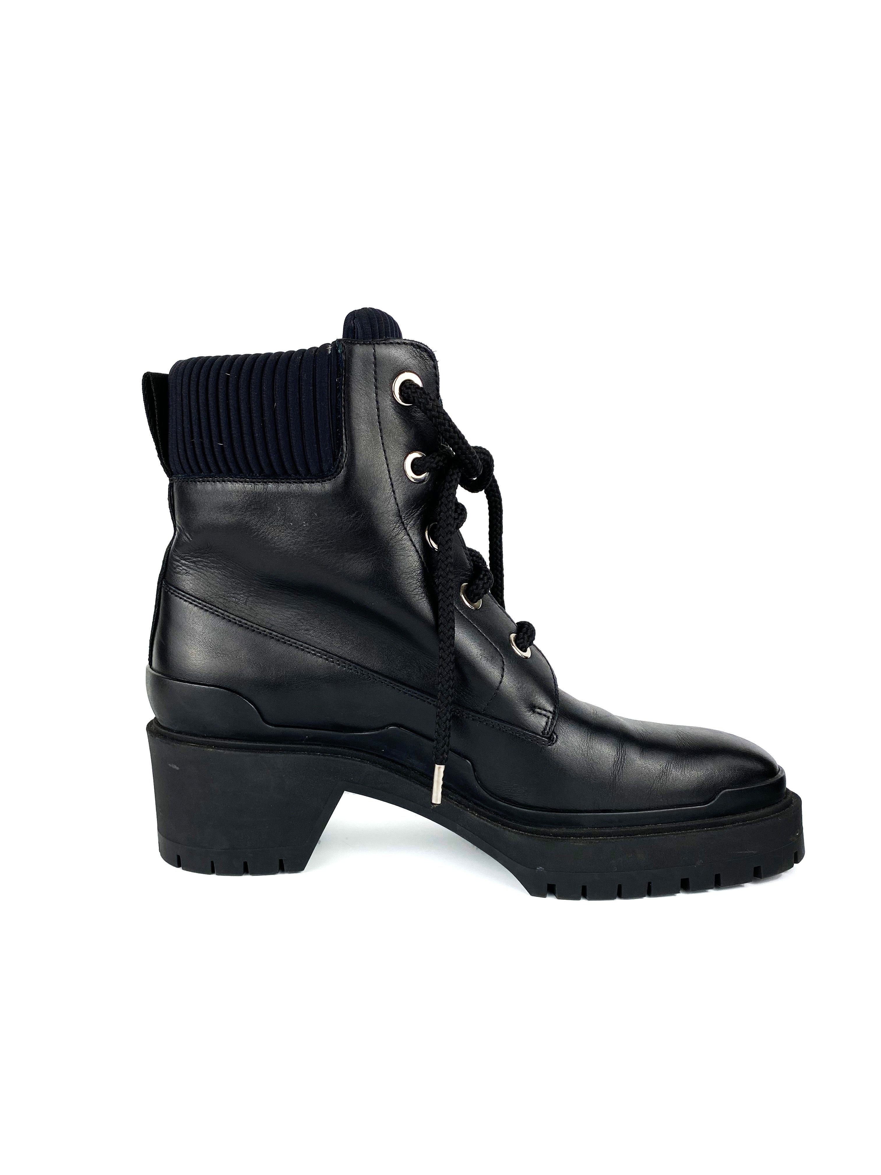Hermes Black Leather Lace Up Boots for Women - Luxury Designer Ankle Boots for Fall Winter Fashion, Office Wear & Night Out