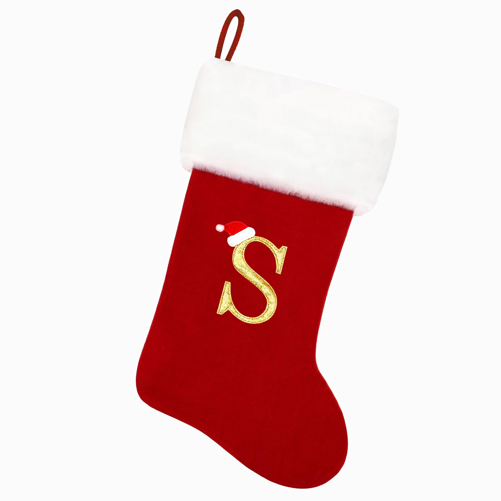 20 Inch Red Velvet Christmas Stockings with White Plush Cuff - Personalized Embroidered Monogram Holiday Stockings for Family, Fireplace & Tree Decor - Soft Xmas Gift Stocking for Kids Adults (Set of S) | Perfect for Holiday Home Decor & Christmas Gift Giving