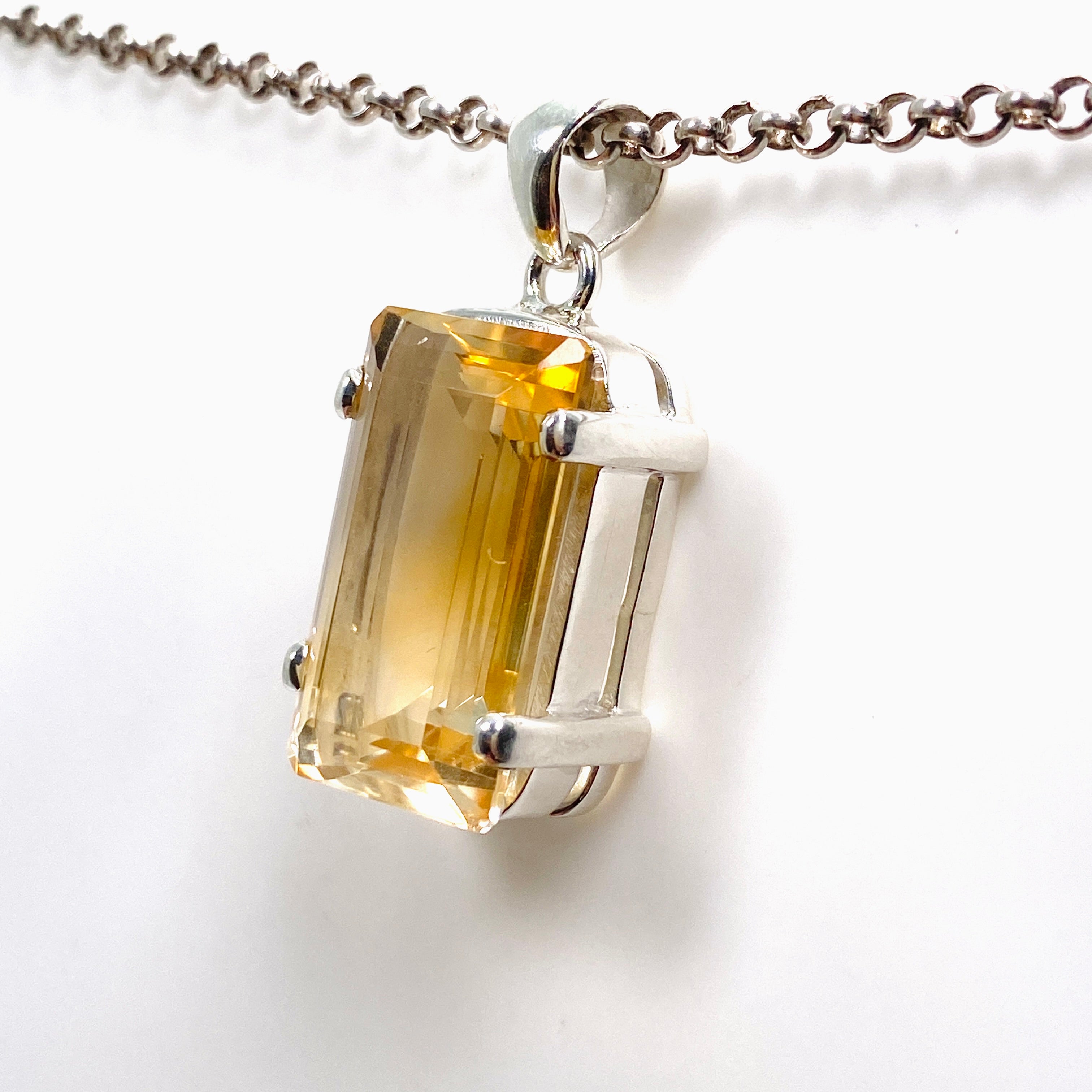 Natural Citrine Emerald Cut Faceted Pendant Necklace - 925 Sterling Silver Jewelry for Women - Perfect for Gift Giving & Special Occasions
