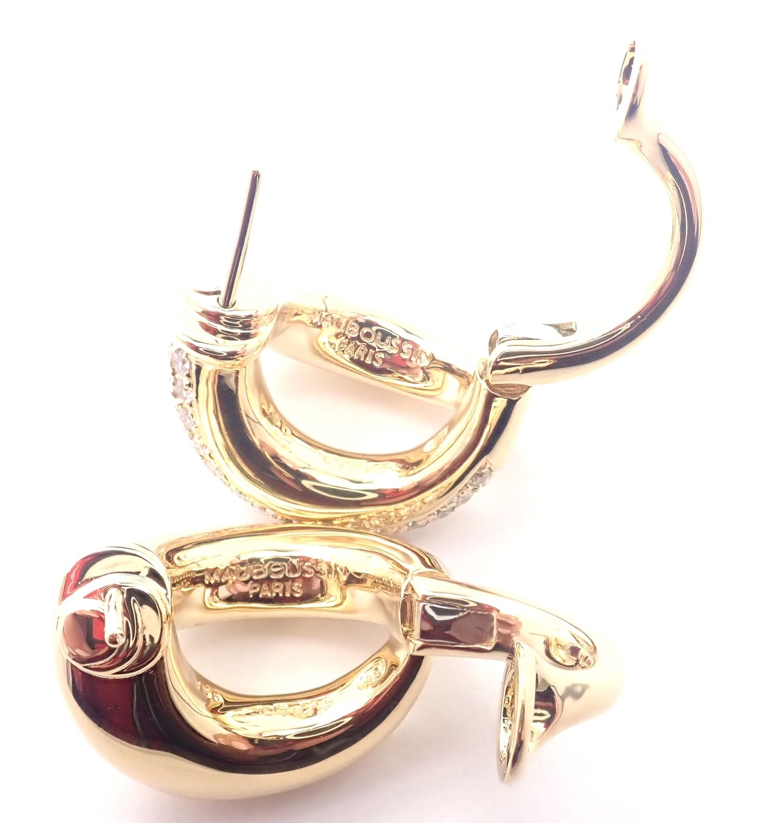 Authentic Mauboussin Paris 18K Yellow Gold Diamond Double Hoop Earrings for Women - Luxury French Jewelry for Parties, Weddings & Special Occasions