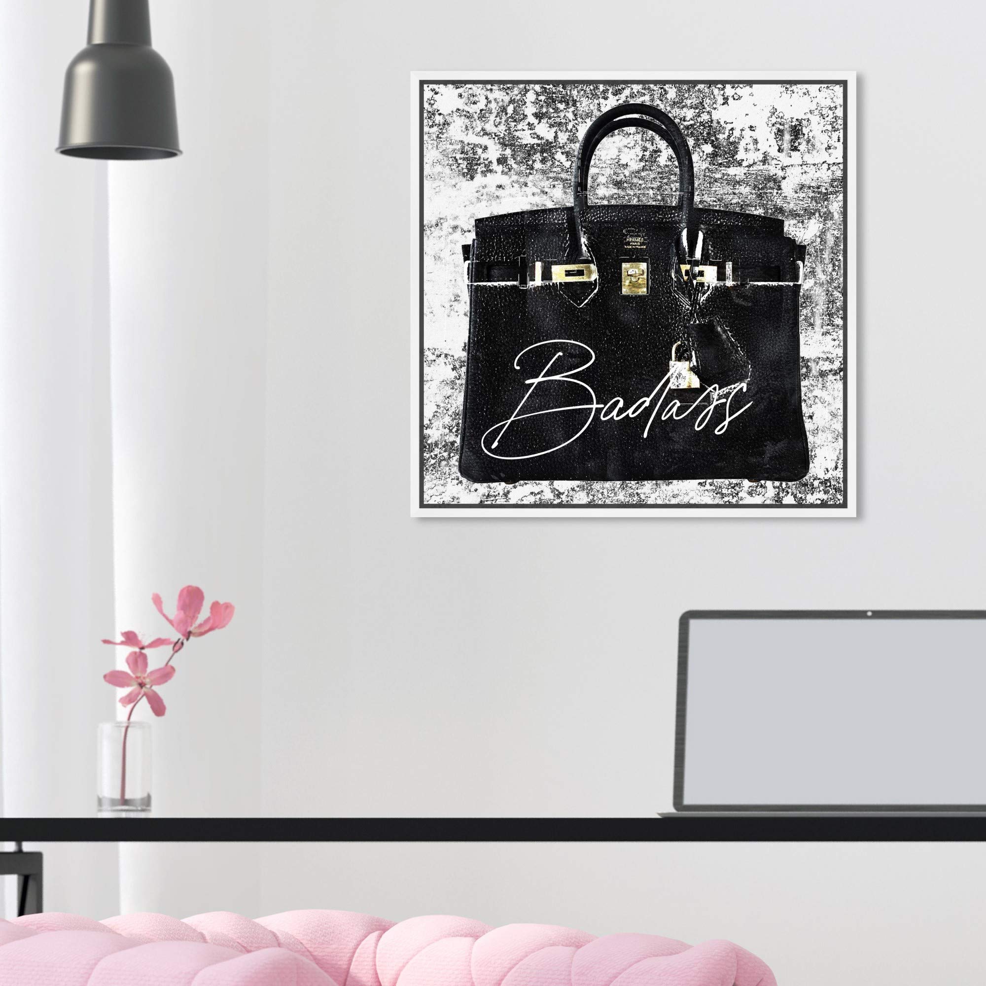 Super Birkin Women Handbags Wall Art - 16x16 Inch Framed Canvas Prints by Oliver Gal Artist Co. - Fashion & Glam Home Décor in Black & White - Perfect for Living Room, Bedroom & Office Decor