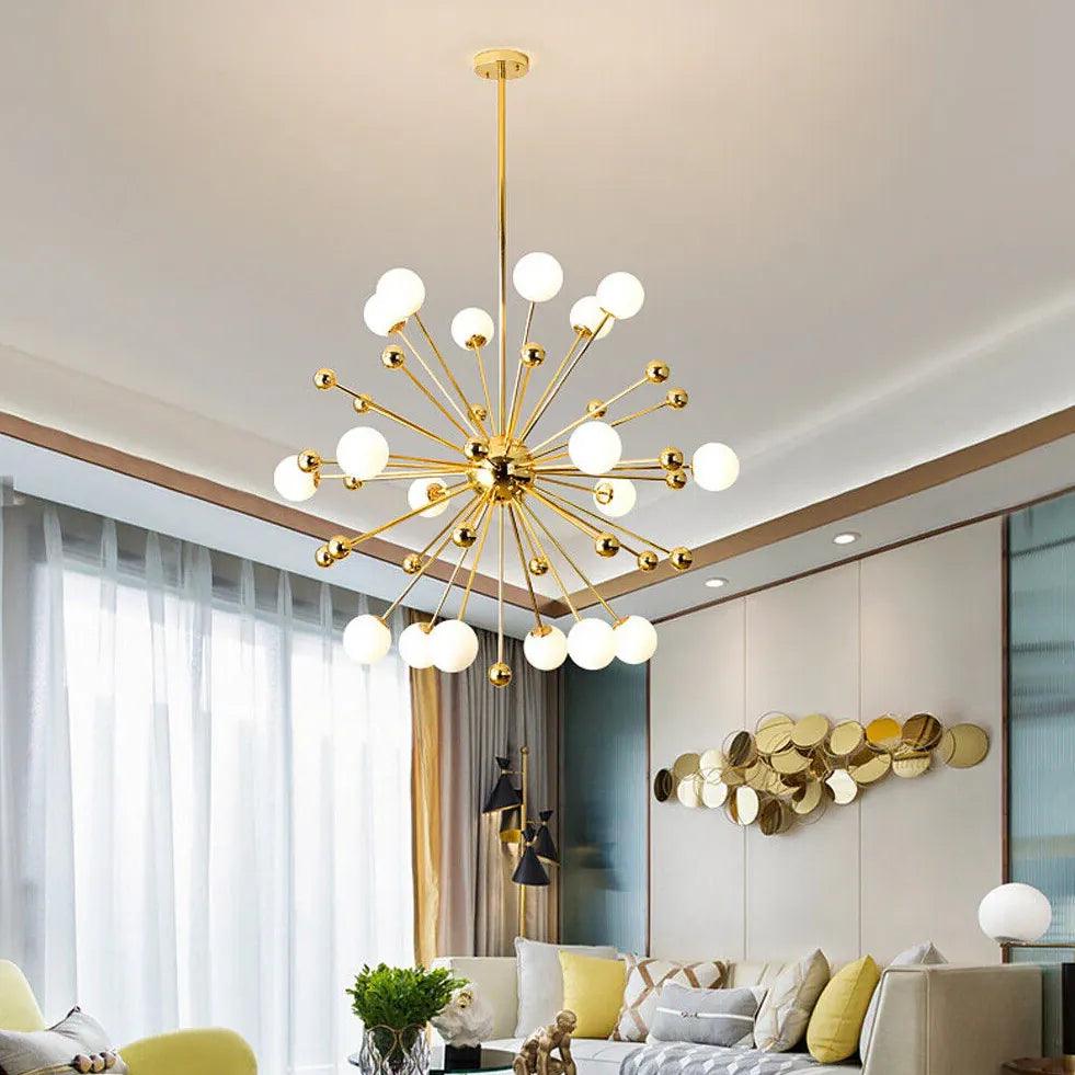 Modern Gold Chandelier with Star Radiation Design - Elegant Ceiling Light Fixture for Living Room, Dining Room, Bedroom & Home Decor