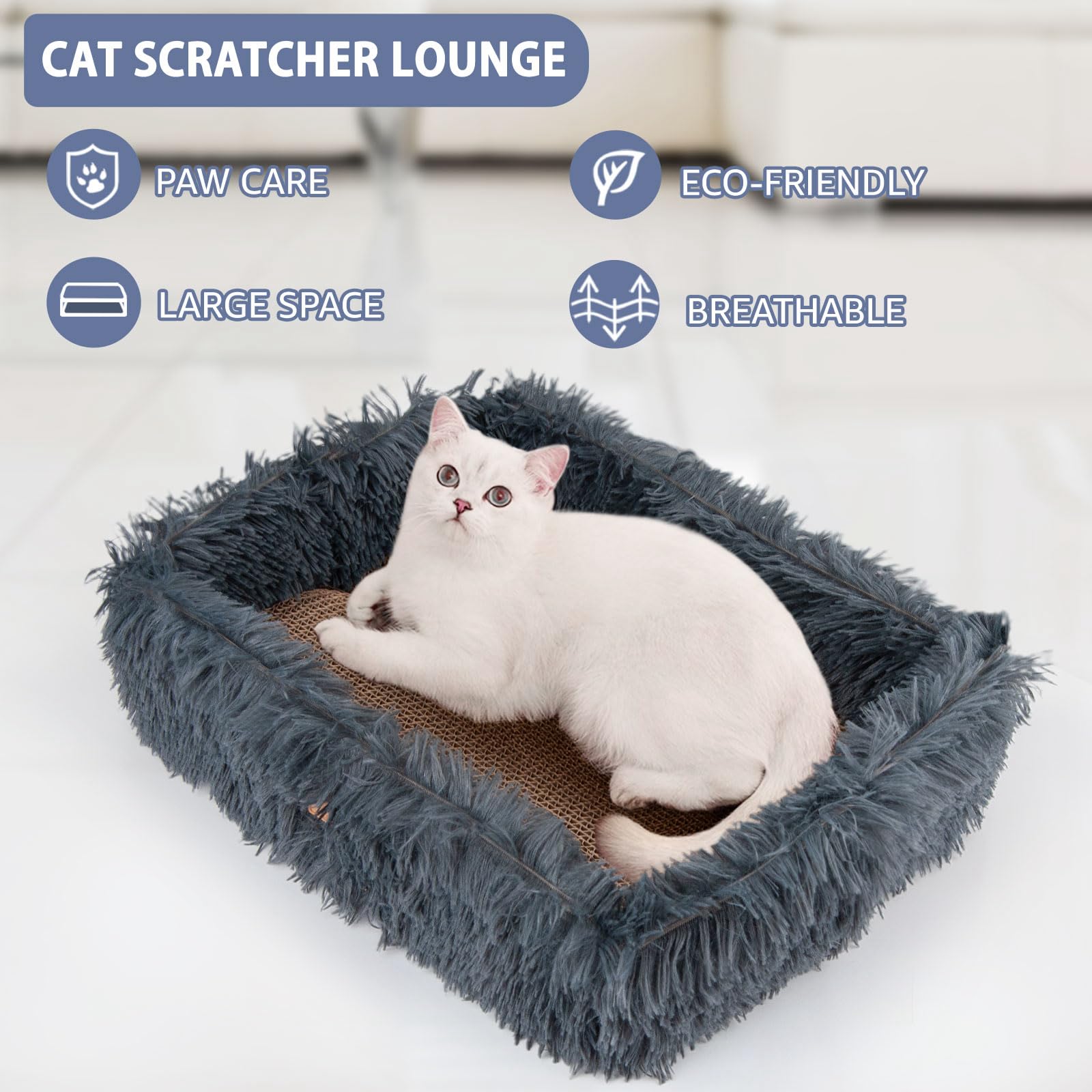Premium Cat Scratcher Bed & Lounge Box - Large Corrugated Cardboard Scratching Pad with Removable Panels for Kittens & Adult Cats - Protects Furniture from Scratching (Dark Grey) - Perfect for Living Rooms, Bedrooms & Home Offices
