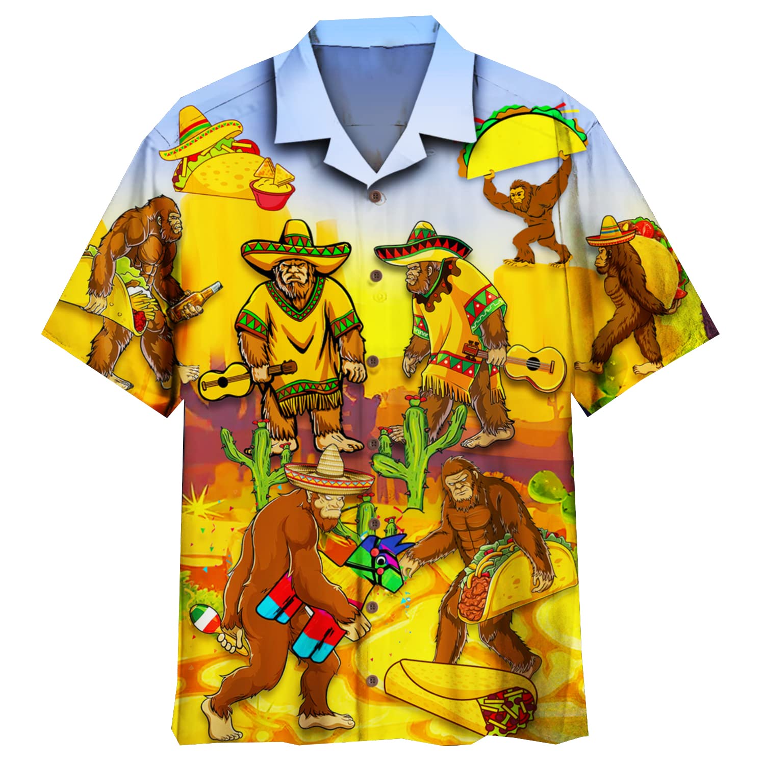 **Men's Hawaiian Shirt - Tacos Mexican Food Print Short Sleeve Button Down Shirt for Summer Beach Party & Vacation**    *(Use for: tropical vacations, luau parties, casual outings, beach weddings, Mexican fiestas, and summer BBQ events.)*