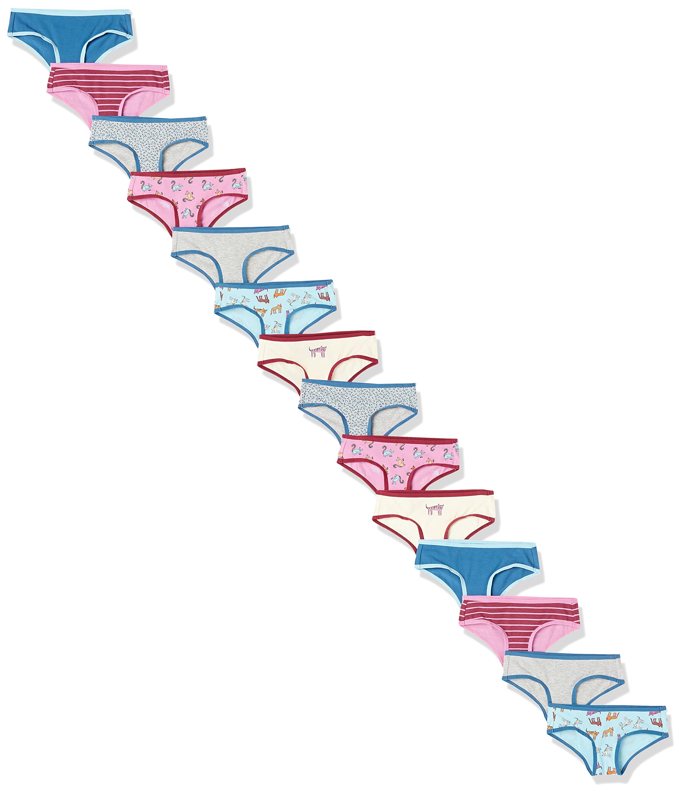 Amazon Essentials Girls' Hipster Underwear Multipack - Soft Cotton Underwear for Kids & Teens - Perfect for School, Sports & Everyday Comfort