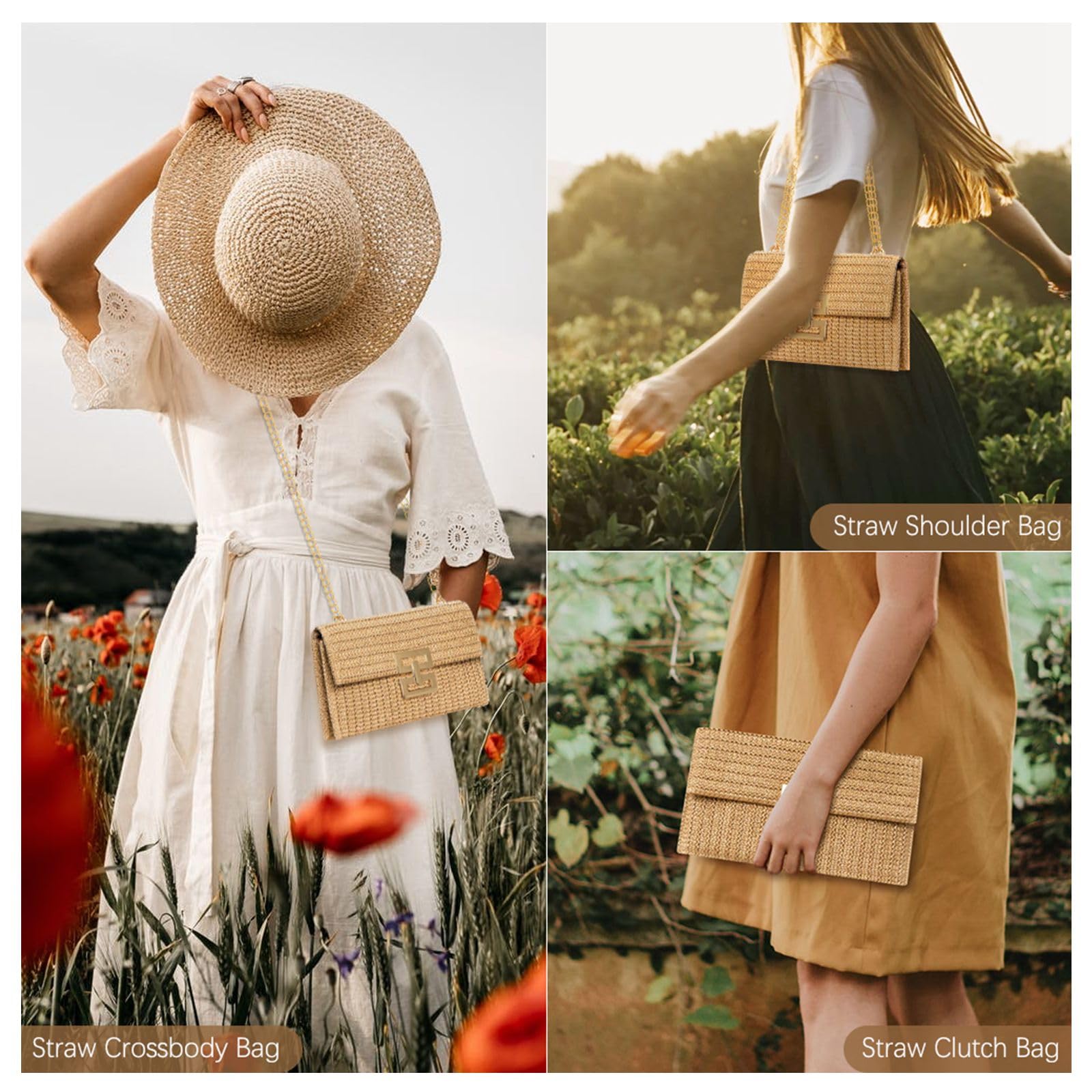 Gadom Woven Straw Clutch Purse for Women - Boho Crossbody Shoulder Bag for Summer Beach, Evening Out & Vacation Accessories | Perfect for Parties, Weddings & Tropical Getaways