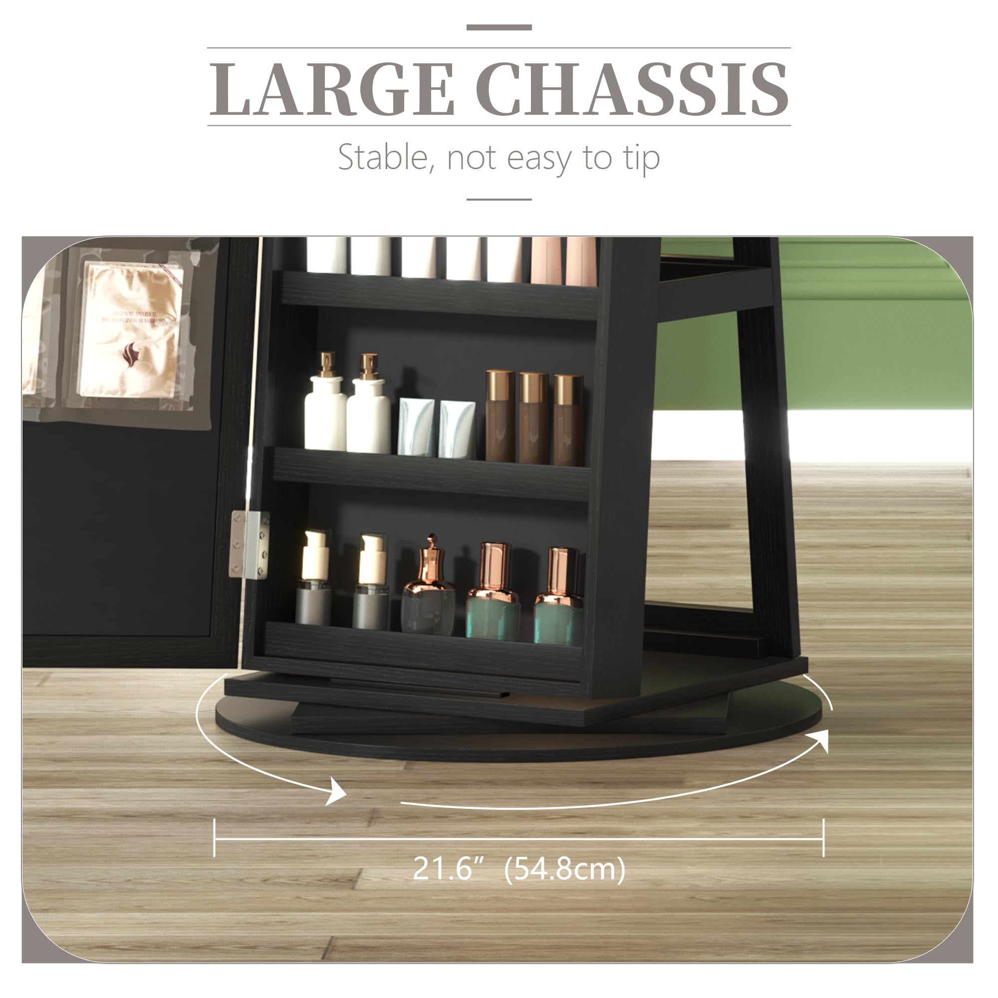 360° Swivel LED Jewelry Cabinet with Full Length Mirror - Jewelry Organizer & Storage Armoire, Farmhouse Style Lighted Vanity Mirror for Bedroom & Dressing Room (Coal Black) | Perfect for Jewelry Display, Makeup & Outfit Coordination
