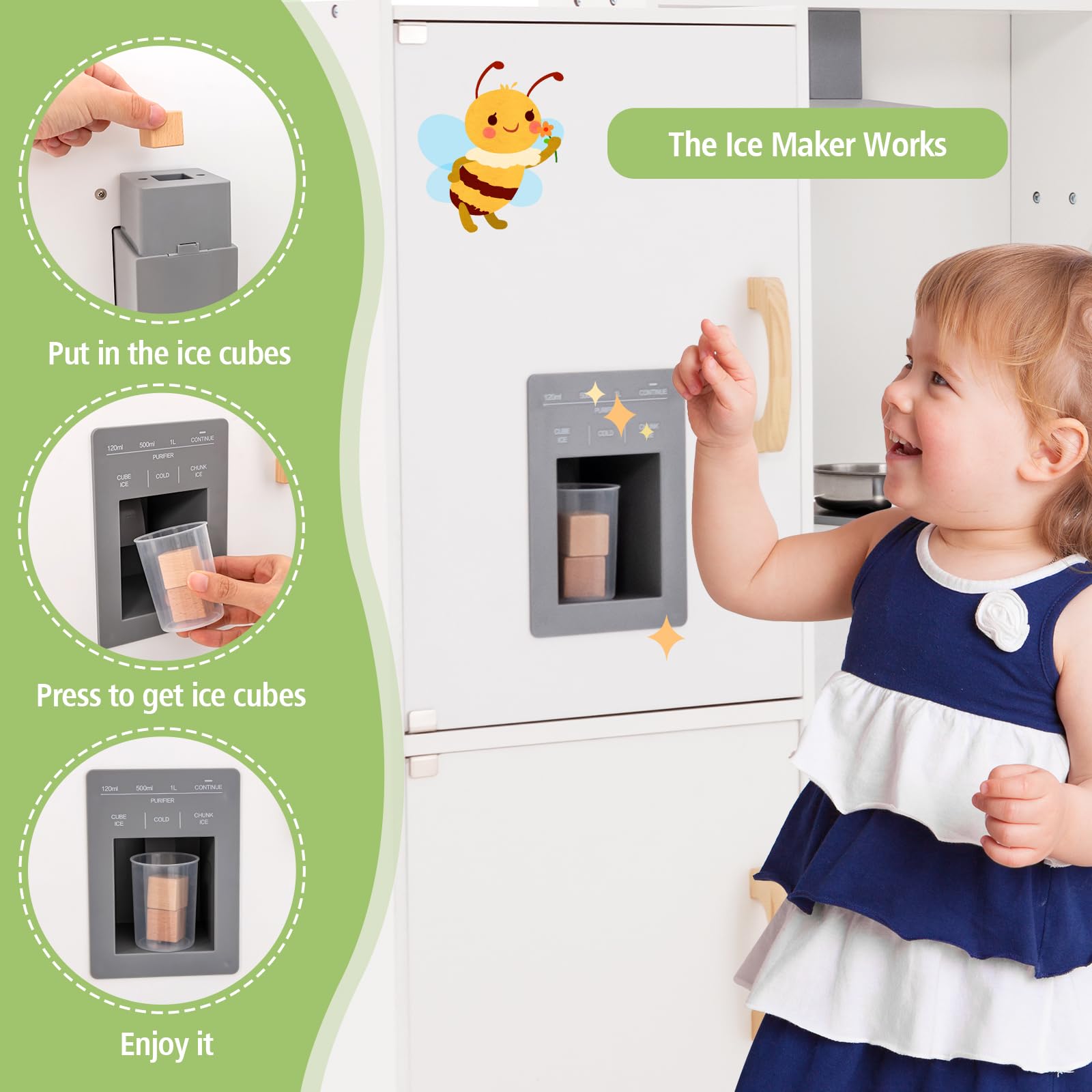 HONEY JOY Wooden Play Kitchen Set for Toddlers - Pretend Cooking Toy with Sink & Microwave for Kids Playroom