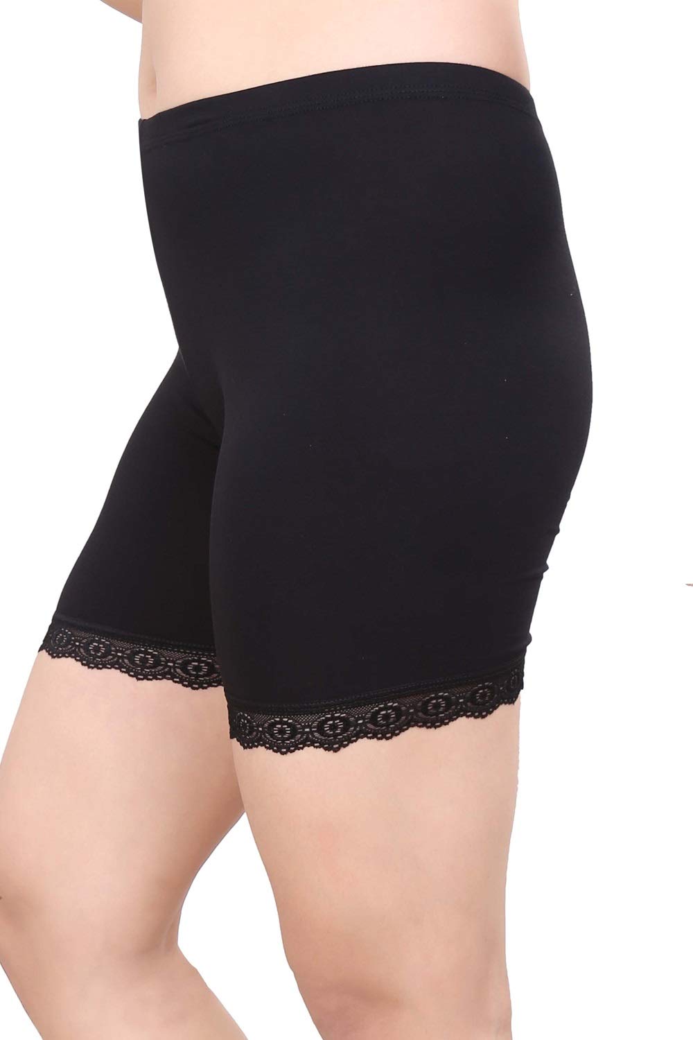 GLAMORAS® Women's 4-Way Stretch Cotton Lace Biker Shorts - Yoga, Skirt Safety & Cycling Shorts (2-Pack) | Perfect for Workouts, Running & Everyday Wear