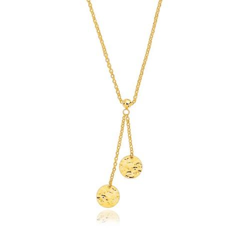 14K Yellow Gold Hammered Disc Lariat Necklace - 17