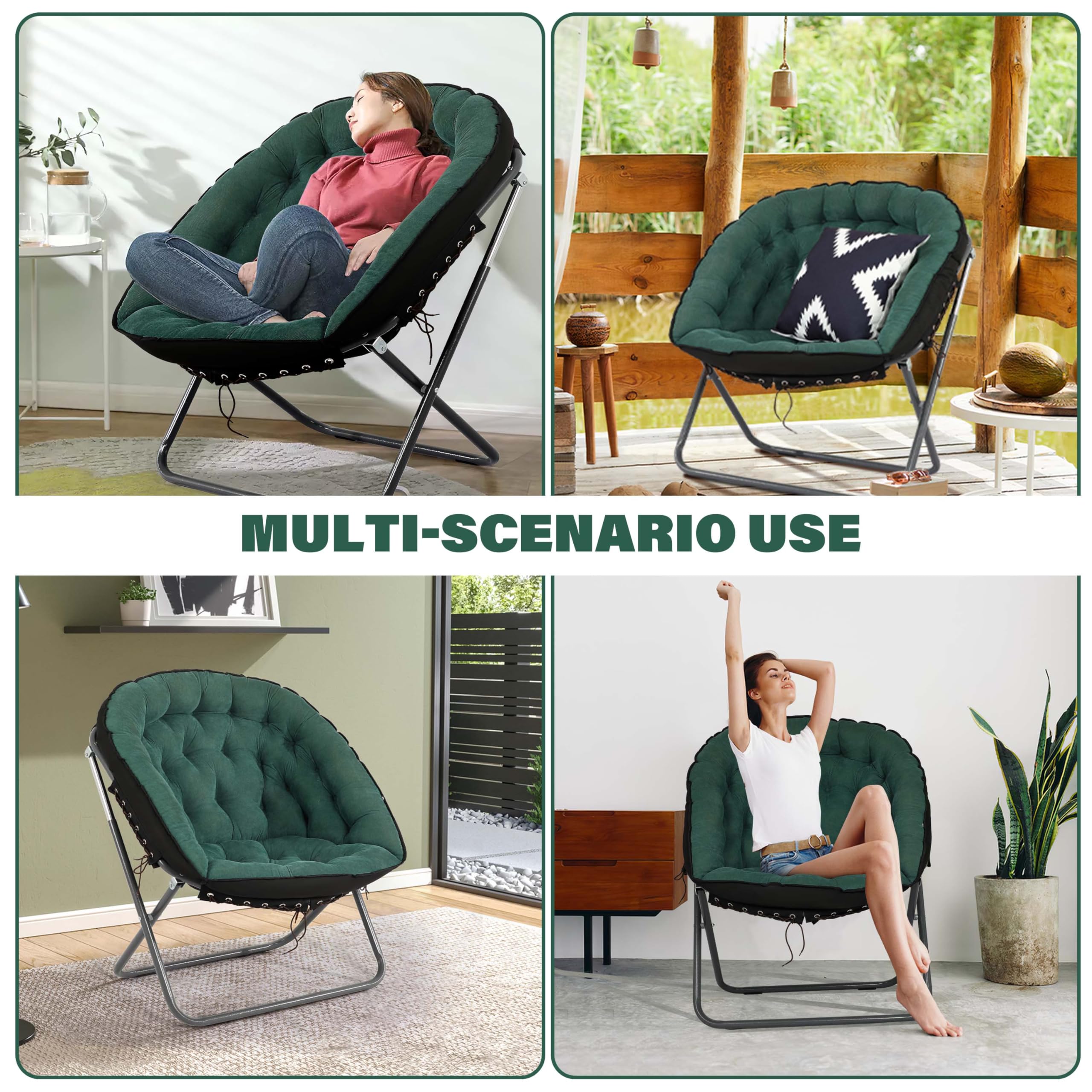 **Portable Folding Saucer Chair - Oversized Moon Chair with Sturdy Metal Frame, Comfy Lounge Chair for Bedroom, Living Room & Outdoor Use - Perfect for Relaxing, Reading & Lounging**