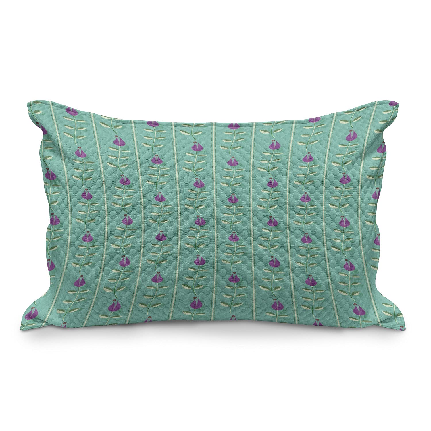 Ambesonne Floral Quilted Pillow Cover - Oriental Tulips Ottoman Style Pattern, King Size 36