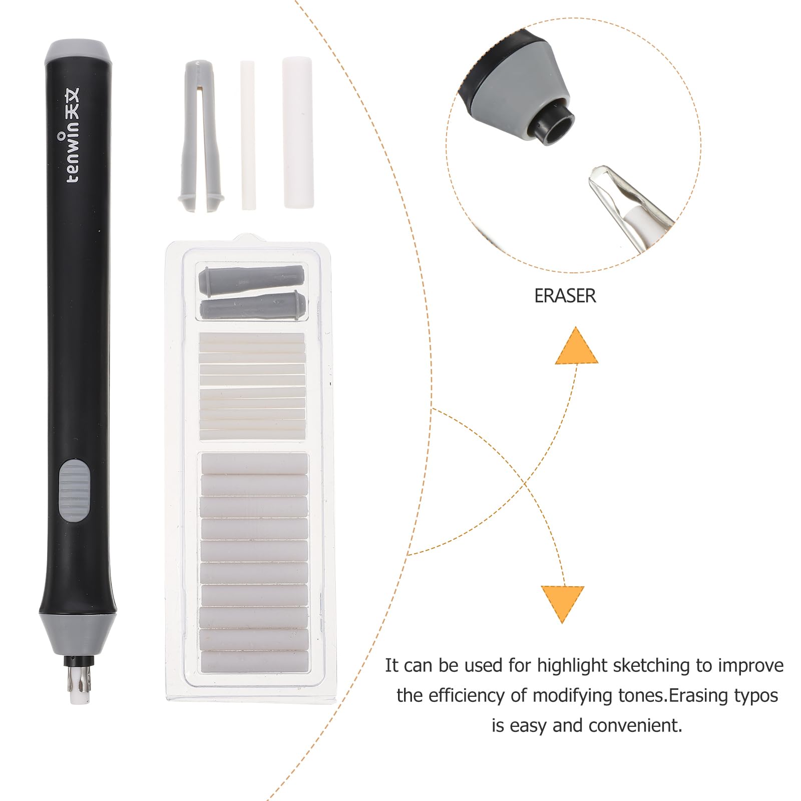 Operitacx Electric Eraser Set with 10 Refills - Battery-Free Precision Eraser for Artists, Sketching, Drawing & Painting - Perfect for Detailed Artwork and Professional Sketching Tools