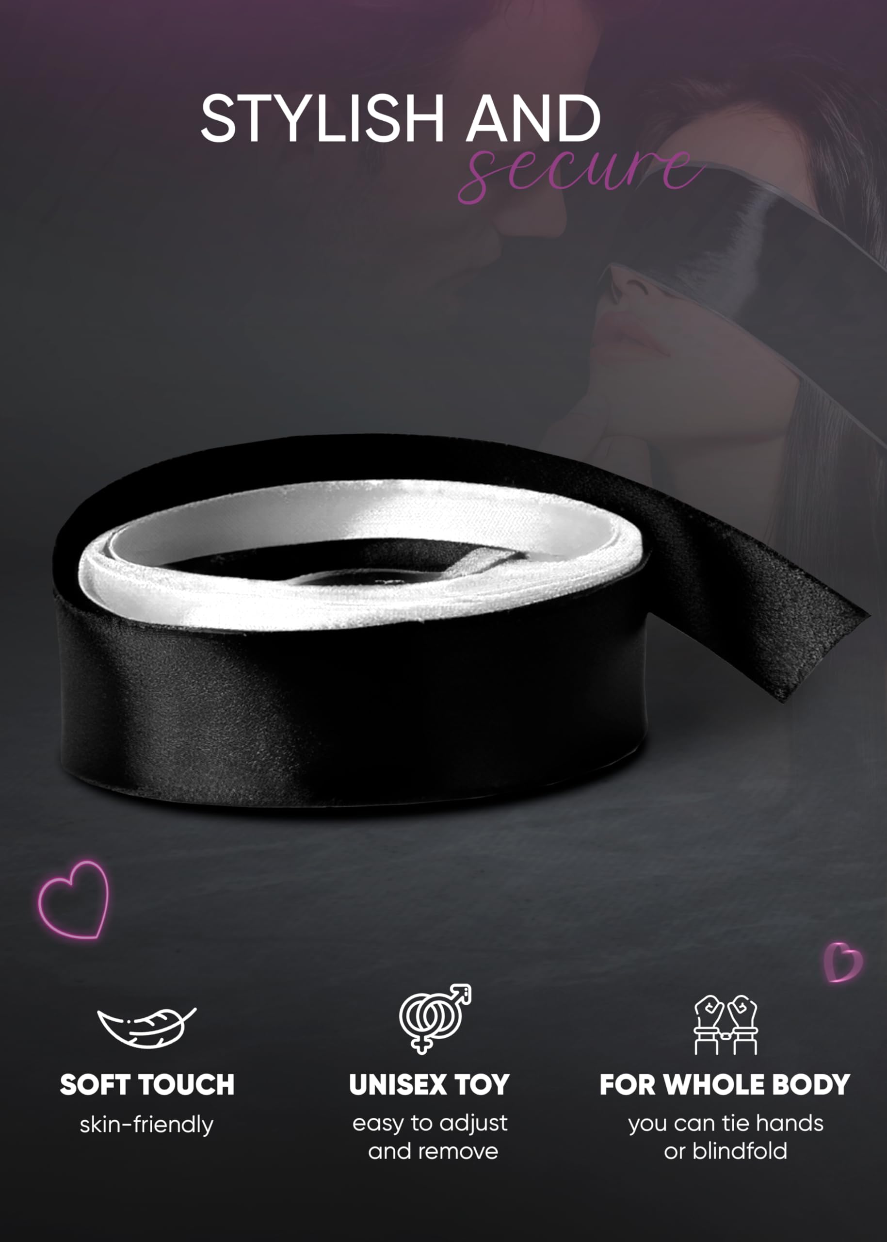 Fluffy Adjustable Leather BDSM Handcuffs & Blindfold Set - Soft Bondage Restraints for Couples - Sensual Play, Roleplay & Spicing Up Intimacy