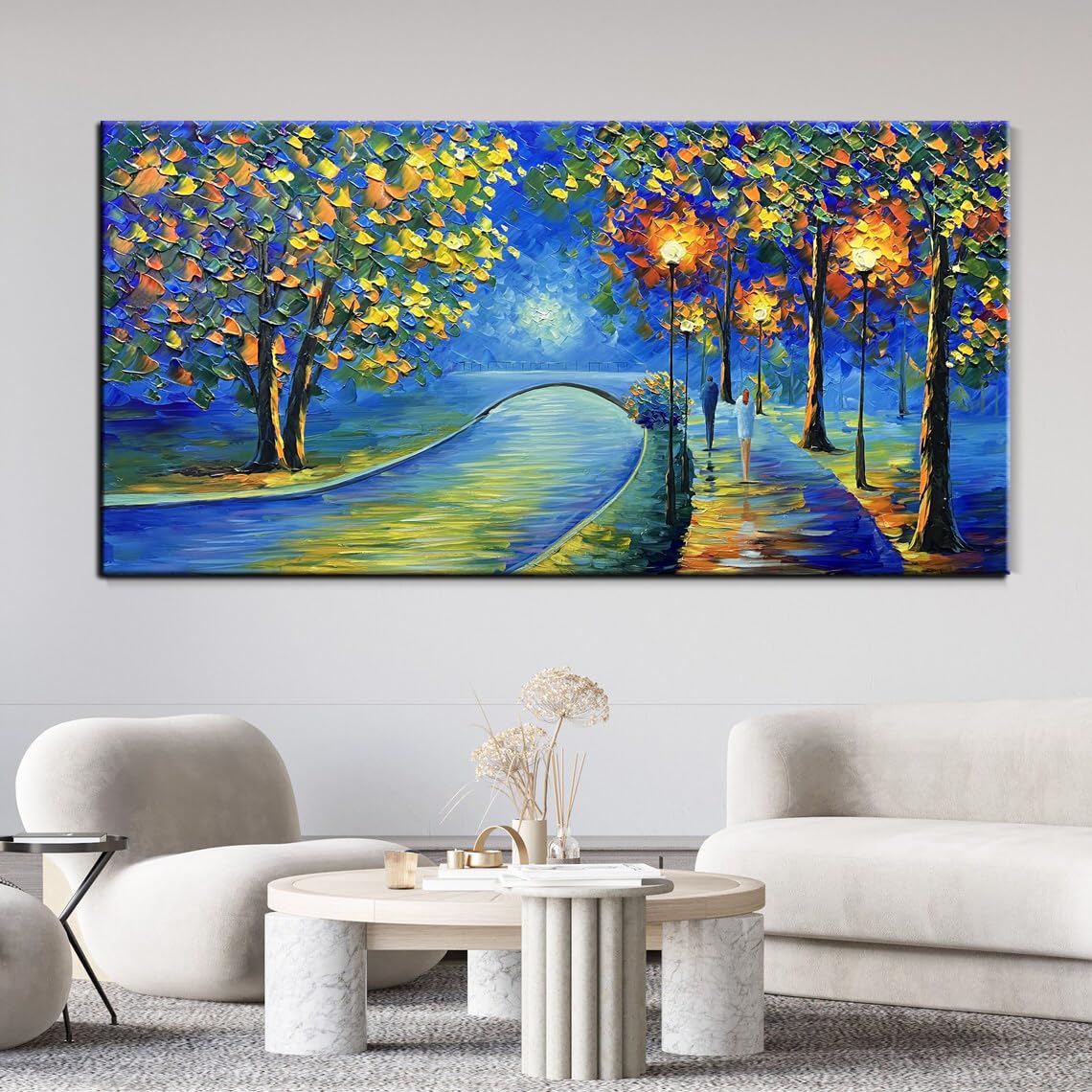 YaSheng Art - Handmade Textured Tree Abstract Landscape Oil Painting on Canvas, Contemporary Wall Art for Home & Office Decor, 24x48 Inch - Perfect for Living Room, Bedroom, or Office Wall Decorations