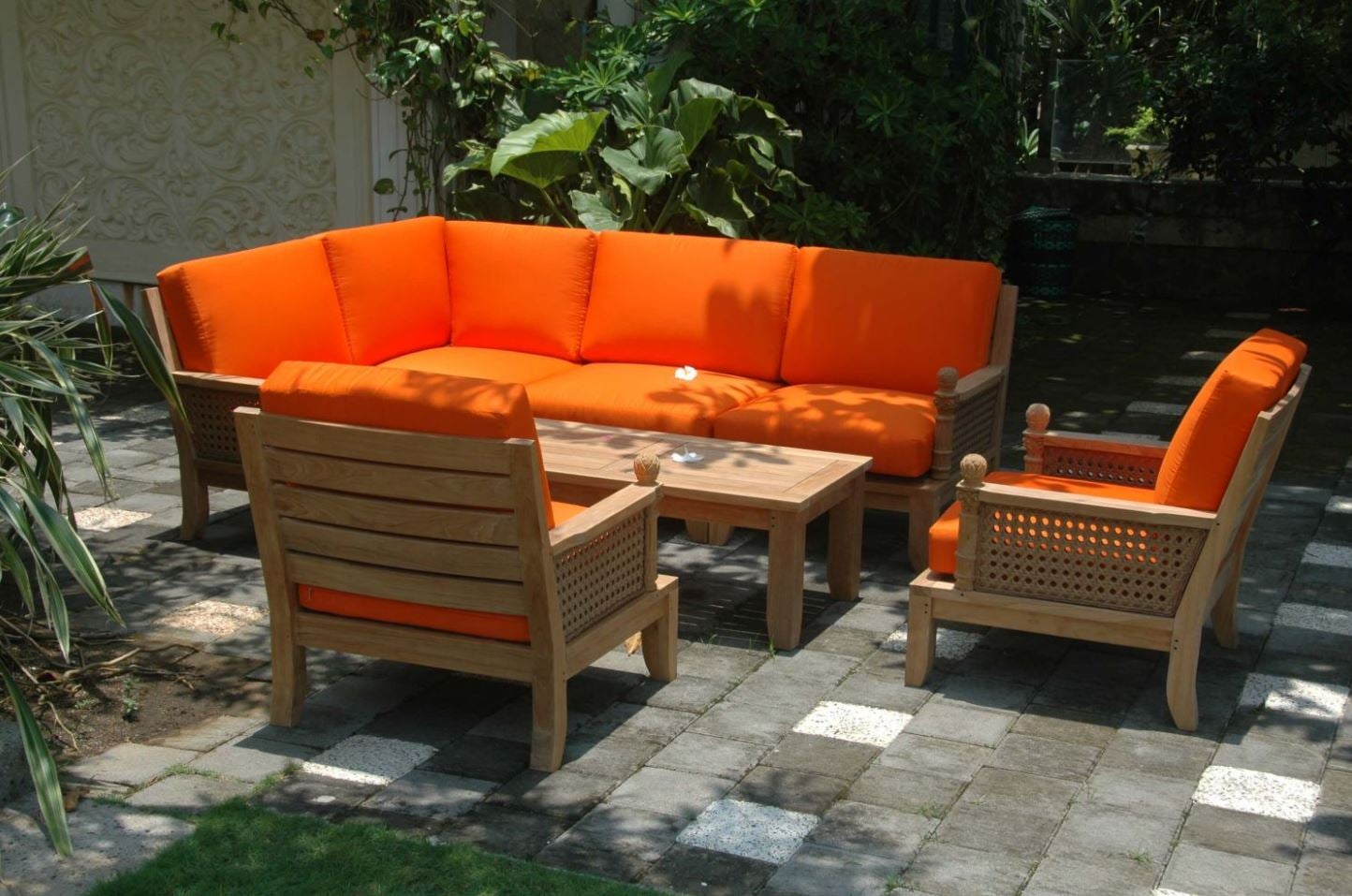 Anderson Teak Luxe 7-Piece Modular Outdoor Furniture Set (Set 73) - Premium Teak Wood Patio Sectional Sofa with Cushions - Perfect for Poolside, Garden, Deck, and Backyard Relaxation