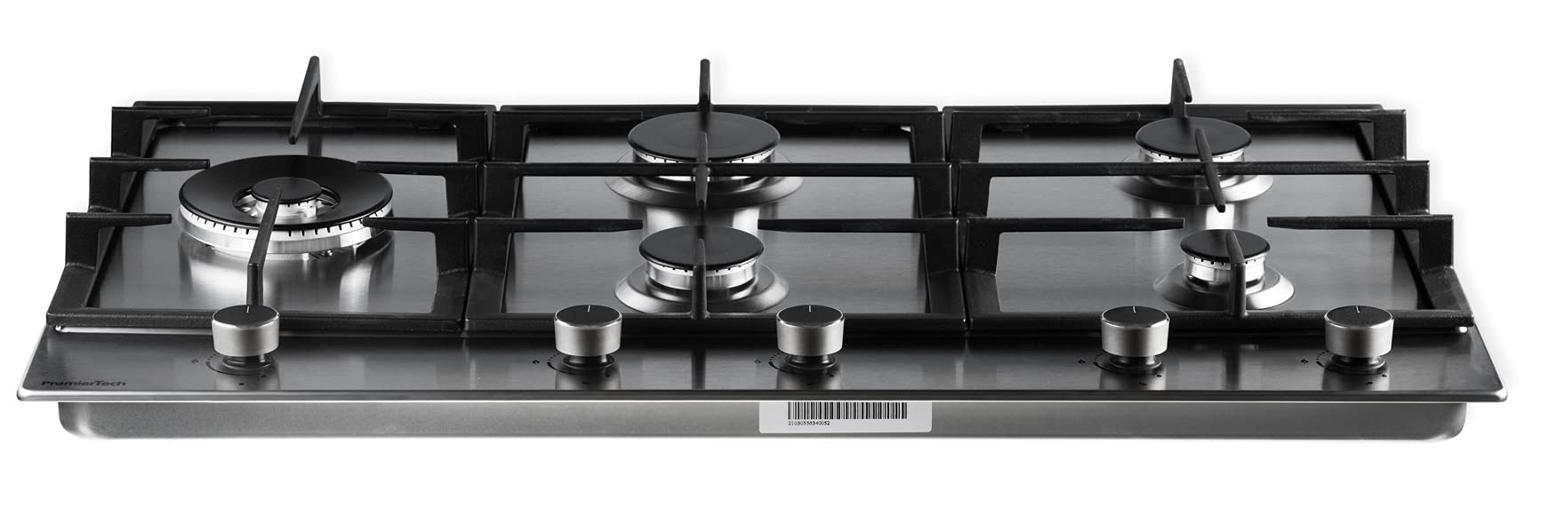 PremierTech PC905L 90cm 5-Burner Gas Stove - Stainless Steel Professional Cooktop with Cast Iron Wok Support | Ideal for Home Kitchen, Restaurant & Commercial Cooking