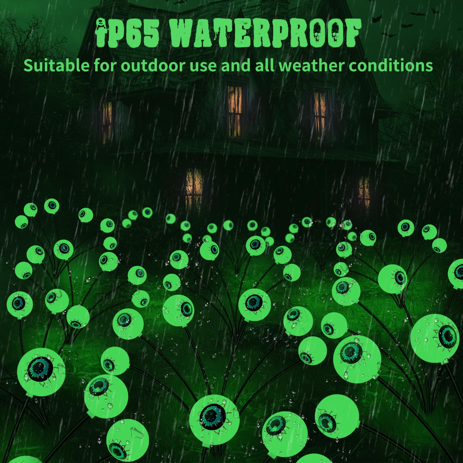 2 Pack 12 LED Solar-Powered Halloween Eyeball Lights - Waterproof Outdoor Scary Decor with 2 Lighting Modes for Yard, Garden, Lawn & Party | Perfect for Pathway Lighting & Spooky Halloween Atmosphere