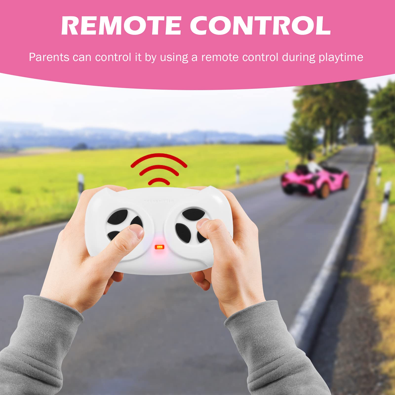 INFANS 12V Licensed Lamborghini Sian Kids Electric Ride-On Car with Parent Remote Control - Spring Suspension, MP3 Player & Carbon Fiber Texture - Pink Toddler Toy Roadster for Birthday Gifts & Outdoor Play