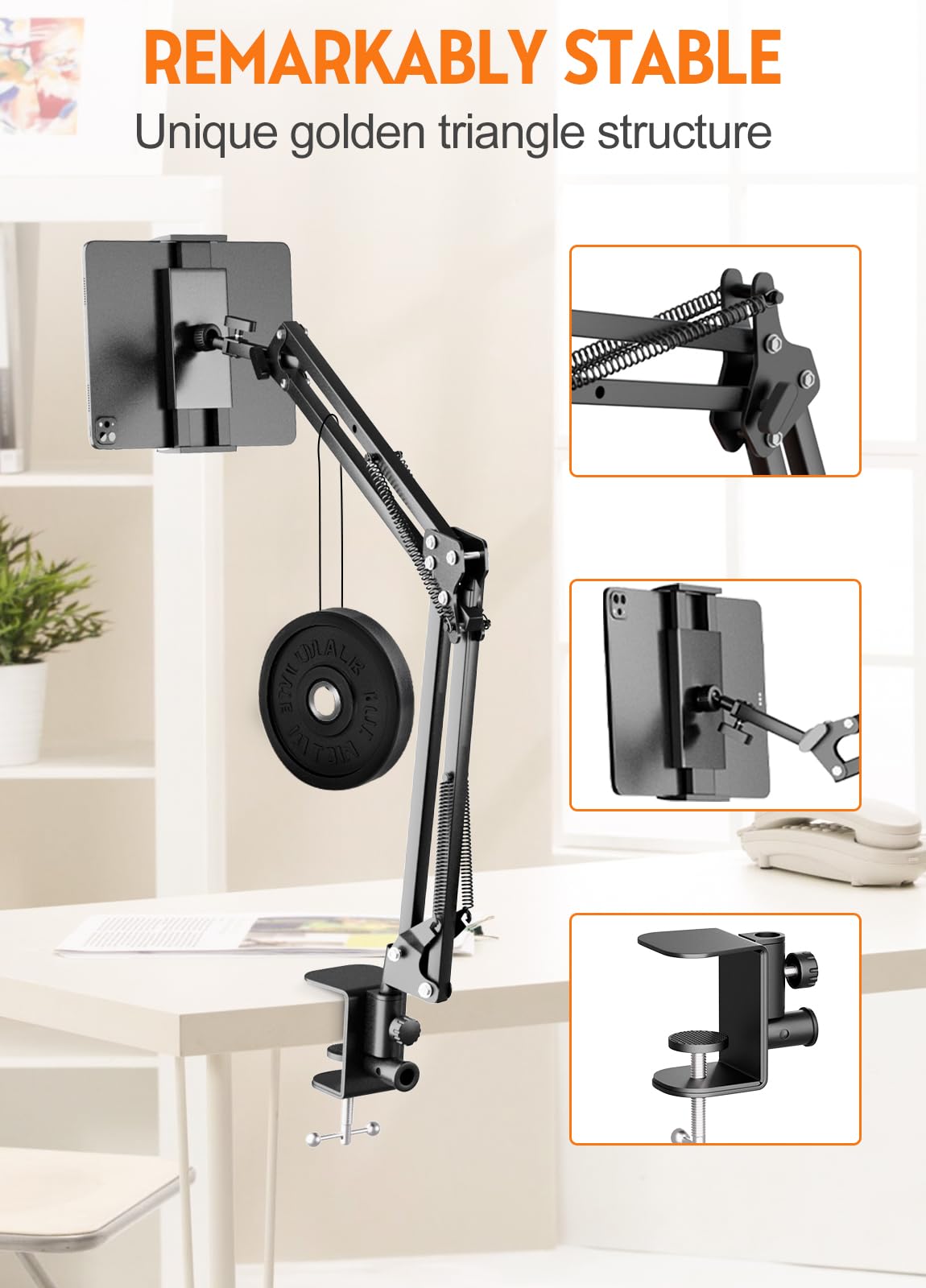360° Rotating Carbon Steel & Aluminum Tablet Stand Holder for iPad/iPhone/Kindle/Nintendo Switch (4.6-12.9