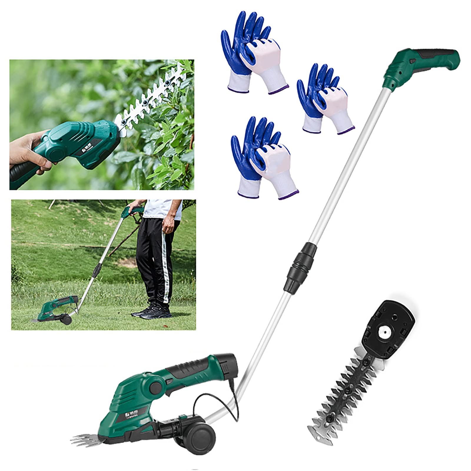7.2V Cordless Electric Grass Shears & Hedge Trimmer - 2-in-1 Handheld Lawn Tool with Rechargeable Lithium-Ion Battery, Adjustable Handle & Extension Rod - Perfect for Lawn Care, Garden Trimming & Hedge Shaping