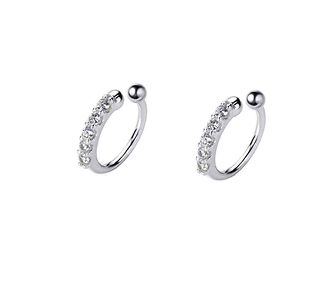 Sterling Silver Small Hoop Earrings - Cartilage Piercing Ear Cuff with CZ Stones | Clip On Earrings for Women | Perfect for Parties, Weddings & Everyday Wear