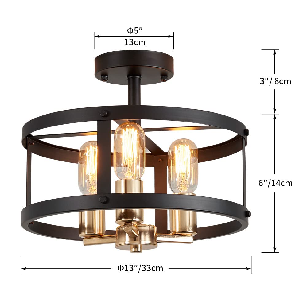 AGV LIGHTING Semi Flush Mount Ceiling Light Fixture - 3-Light Modern Close to Ceiling Lighting for Bedroom, Living Room & Hallway