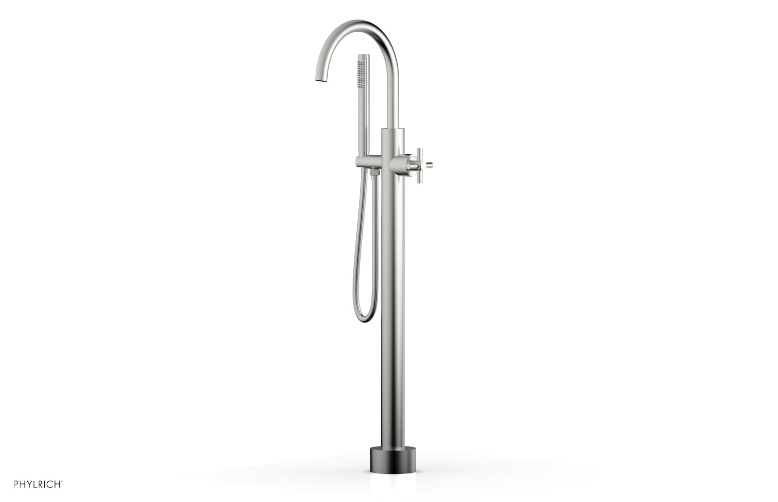 Premium Tall Floor Mount Tub Filler with Cross Handle & Hand Shower - D1314401 - Perfect for Modern Bathroom Renovations and Spa-Like Showers