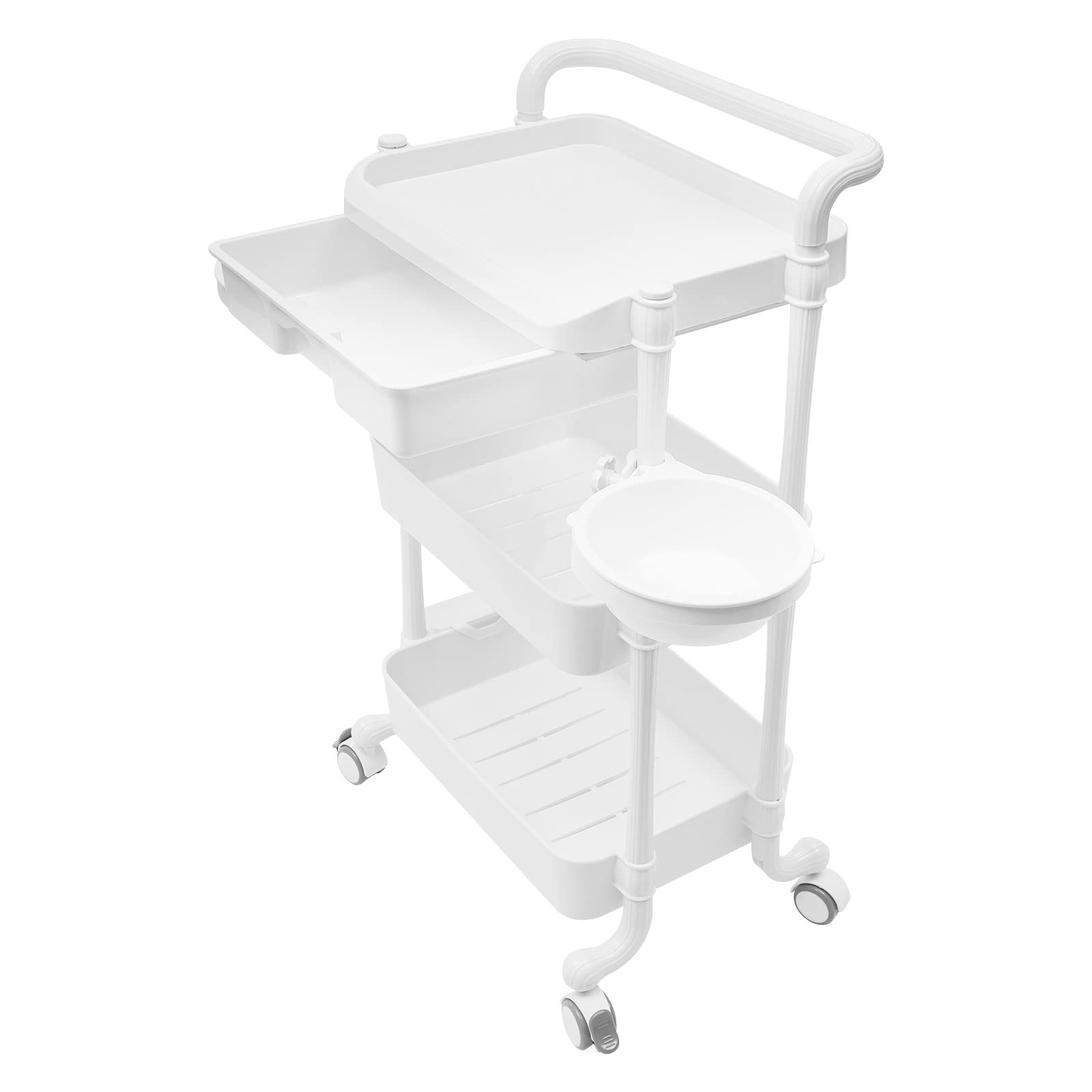 3-Tier Rolling Salon Trolley Stand - Beauty & Spa Storage Organizer with Wheels - Mobile Service Cart for Hair Salon Tools & Equipment - 330lbs Capacity - 18.9x13x33.3 Inches (White) - Perfect for Salon Styling, Spa Treatments & Professional Beauty Services