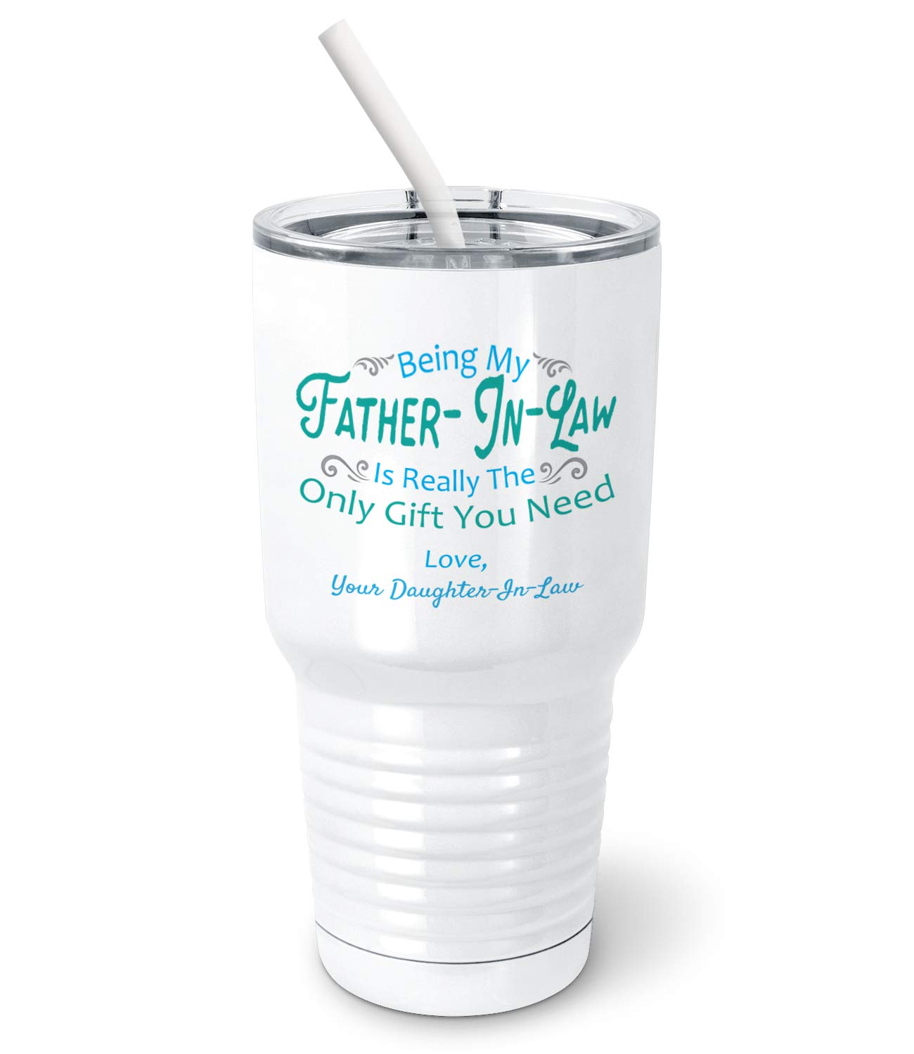 PixiDoodle 30 oz Spill-Proof Tumbler with Sliding Lid & Silicone Straw - Perfect Father's Day Gift from Daughter-in-Law (White) - Ideal for Coffee, Tea, and Cold Drinks at Home, Office, or Travel