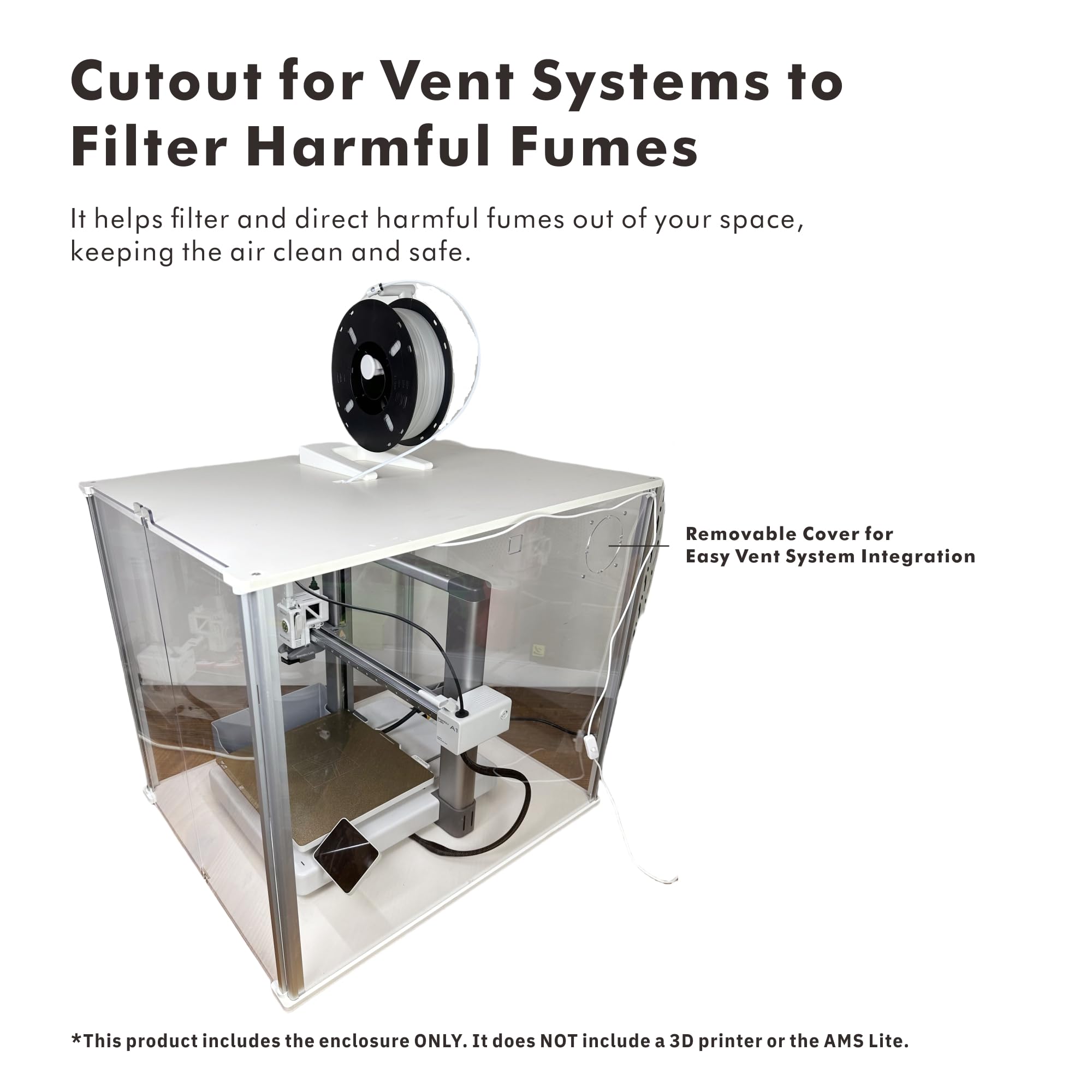 Bambu Lab A1 3D Printer Enclosure with AMS Lite - Ventilation Cutouts, 497x611x536mm Internal Dimensions - Perfect for Noise Reduction & Dust Protection in Home & Office Workspaces