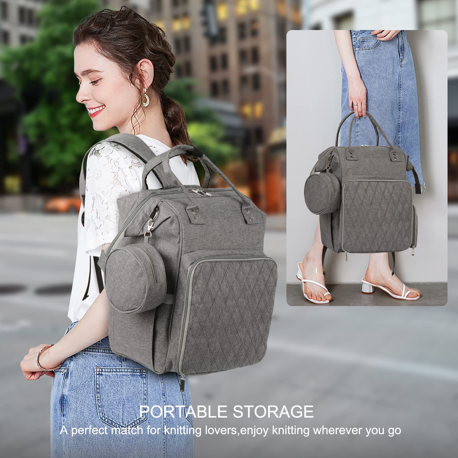 Aeelike Yarn Storage Backpack - Knitting Bag with Dividers for Crochet & Knitting Projects On-The-Go