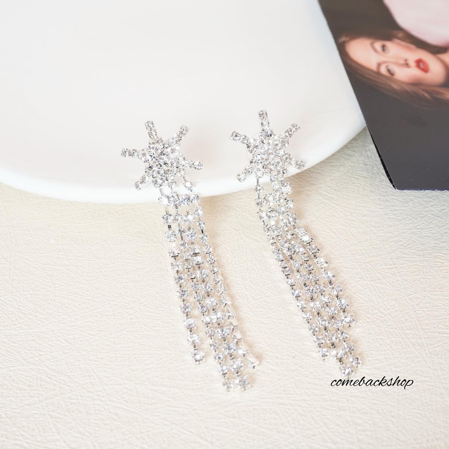 Sparkling Crystal Star Stud Dangle Earrings for Women - Boho Chic Beaded Fringe Drop Earrings | Perfect for Parties, Weddings & Everyday Wear