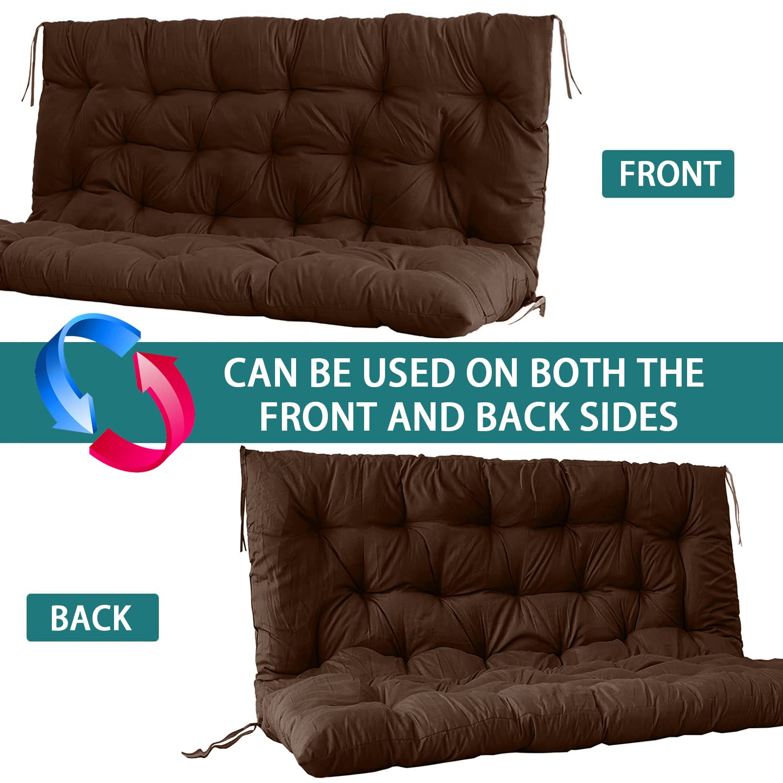 Waterproof Swing Replacement Seat Cushions for Outdoor Furniture - 2-3 Seater Bench Cushions with Backrest (Brown, 40x40in) - Perfect for Garden Swings, Patio Recliners & Porch Sofas
