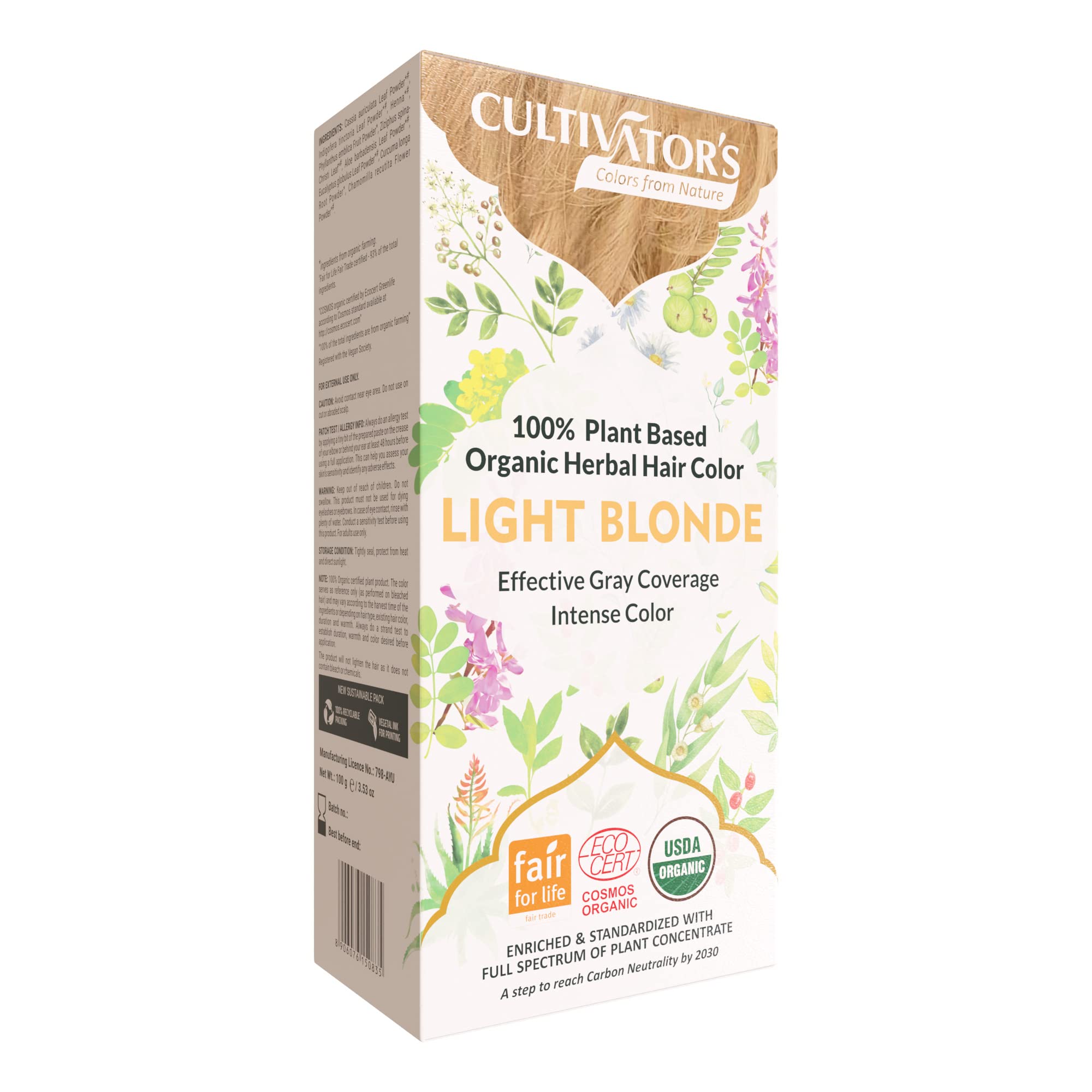 Organic Herbal Hair Color Powder for Women & Men - Ammonia-Free, Chemical-Free Natural Hair Dye (Light Blonde, 100g) - Safe for Gray Coverage & Gentle Hair Coloring at Home