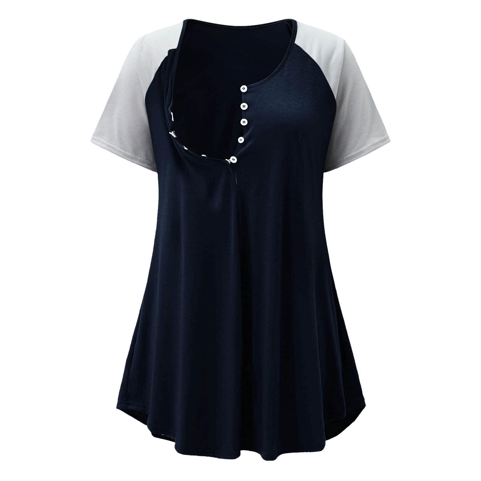 Comfortable Nursing Nightdress for Maternity - Short Sleeve O-Neck Dress for Breastfeeding Moms | Soft Maternity Sleepwear & Work Dress for Pregnant Women | Perfect for Nighttime Nursing, Lounging & Office Wear