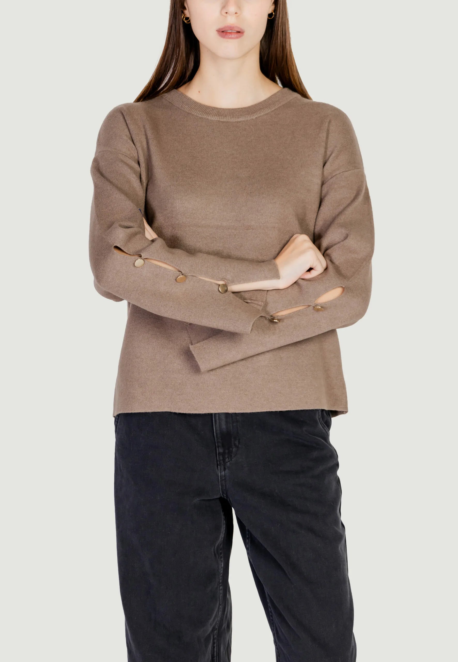 Cassie Knit Top for Women - Soft & Comfortable Dark Natural Melange Sweater - Perfect for Casual Wear, Office Outfits & Fall Layering