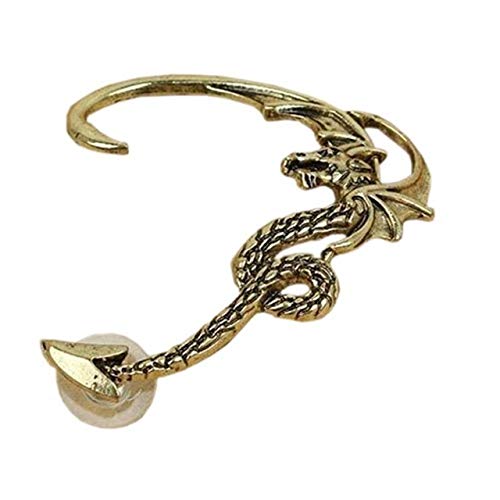 Vintage Gothic Flying Dragon Ear Cuffs - Cartilage Wrap Clip Piercing Jewelry for Left Ear - Fashion Statement Gothic Jewelry (Gold Metal) - Perfect for Halloween, Cosplay & Alternative Fashion Outfits