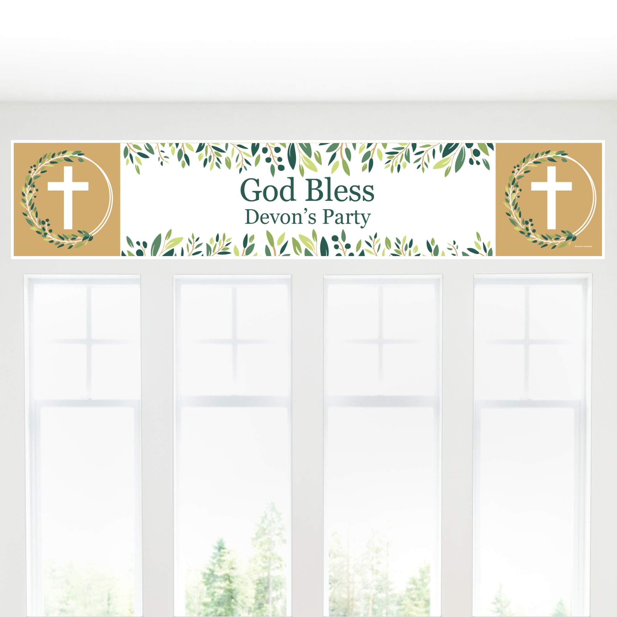 Personalized Elegant Cross Banner - Custom Religious Party Decorations for Church Events, Baptisms & Weddings | Big Dot of Happiness