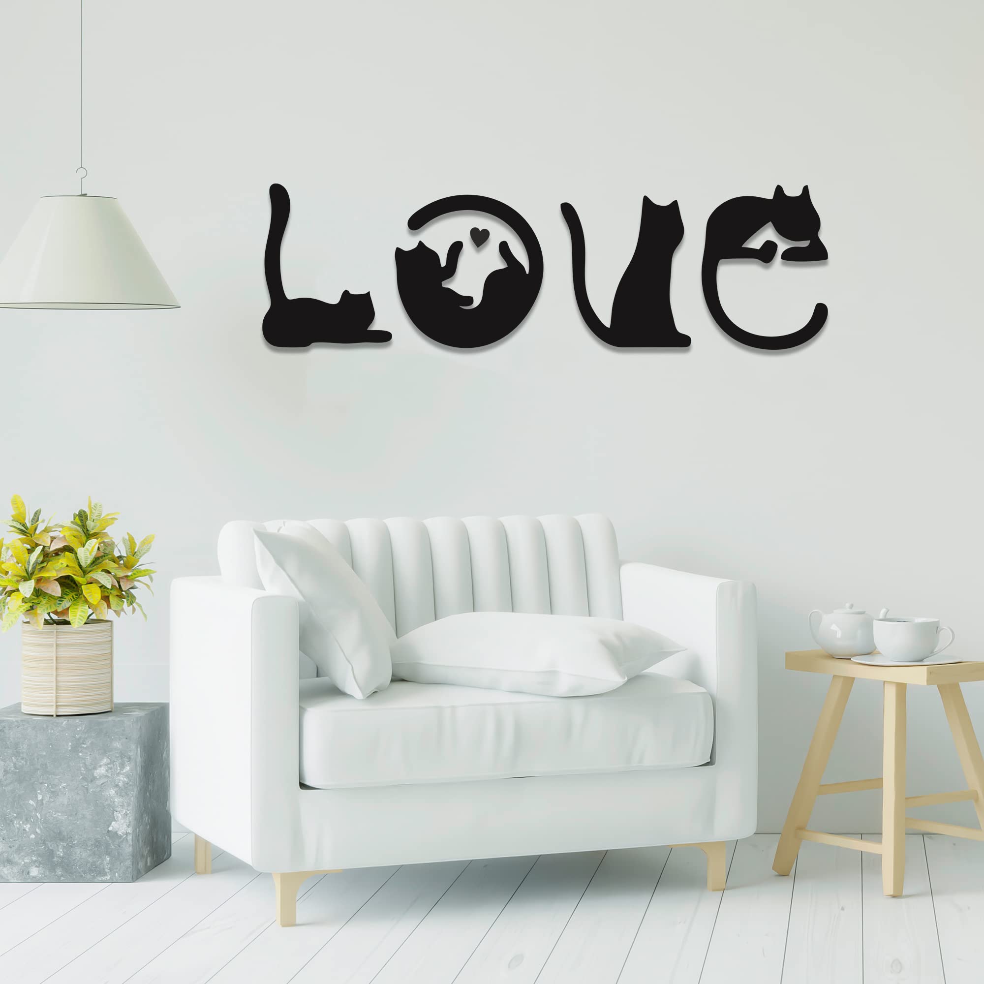 4pcs Black Cat Wall Decor - Love Themed Wooden Cat Art for Home, Perfect for Living Room, Bedroom & Kitchen - Ideal Gift for Cat Lovers - Enhance Your Home Decor with Charming Feline Accents