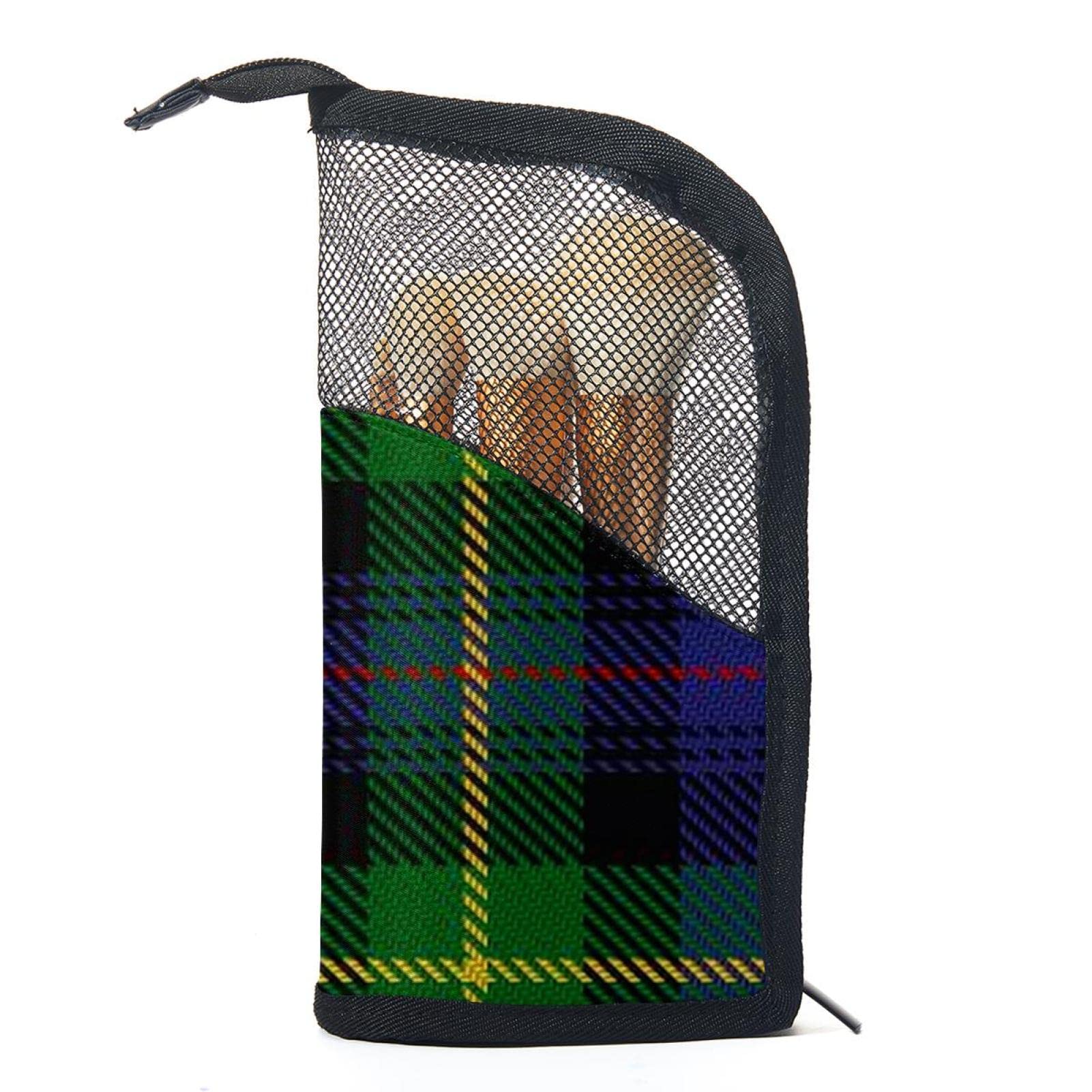 12-Piece Makeup Brush Organizer Bag with Classic Purple & Green Plaid Pattern - Portable Travel Cosmetic Brush Holder Case for Professional Makeup Artists & Beginners (Perfect for Travel, Home Vanity & Salon Use)